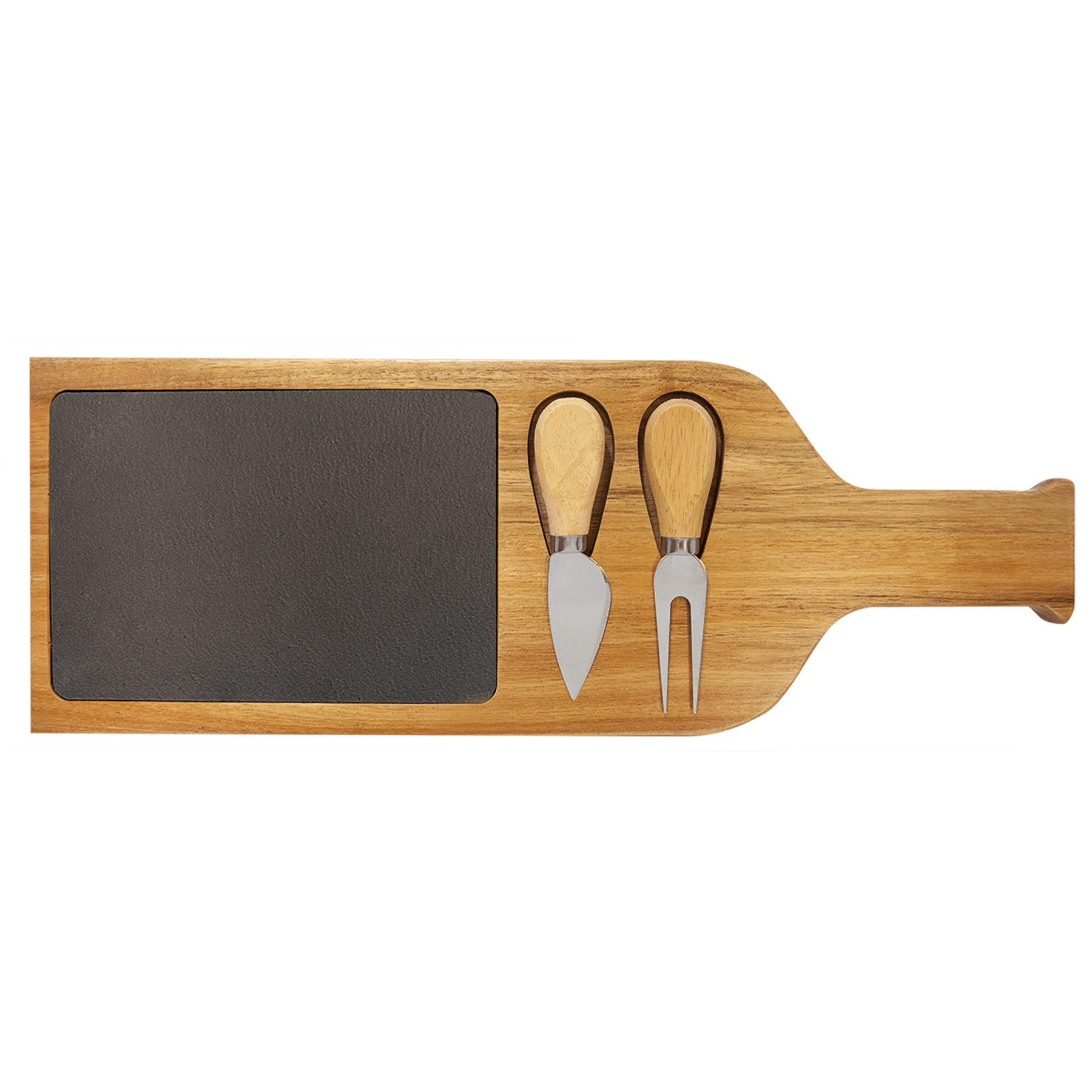17.5" x 6" Acacia Wood/Slate Serving Board with Two Tools