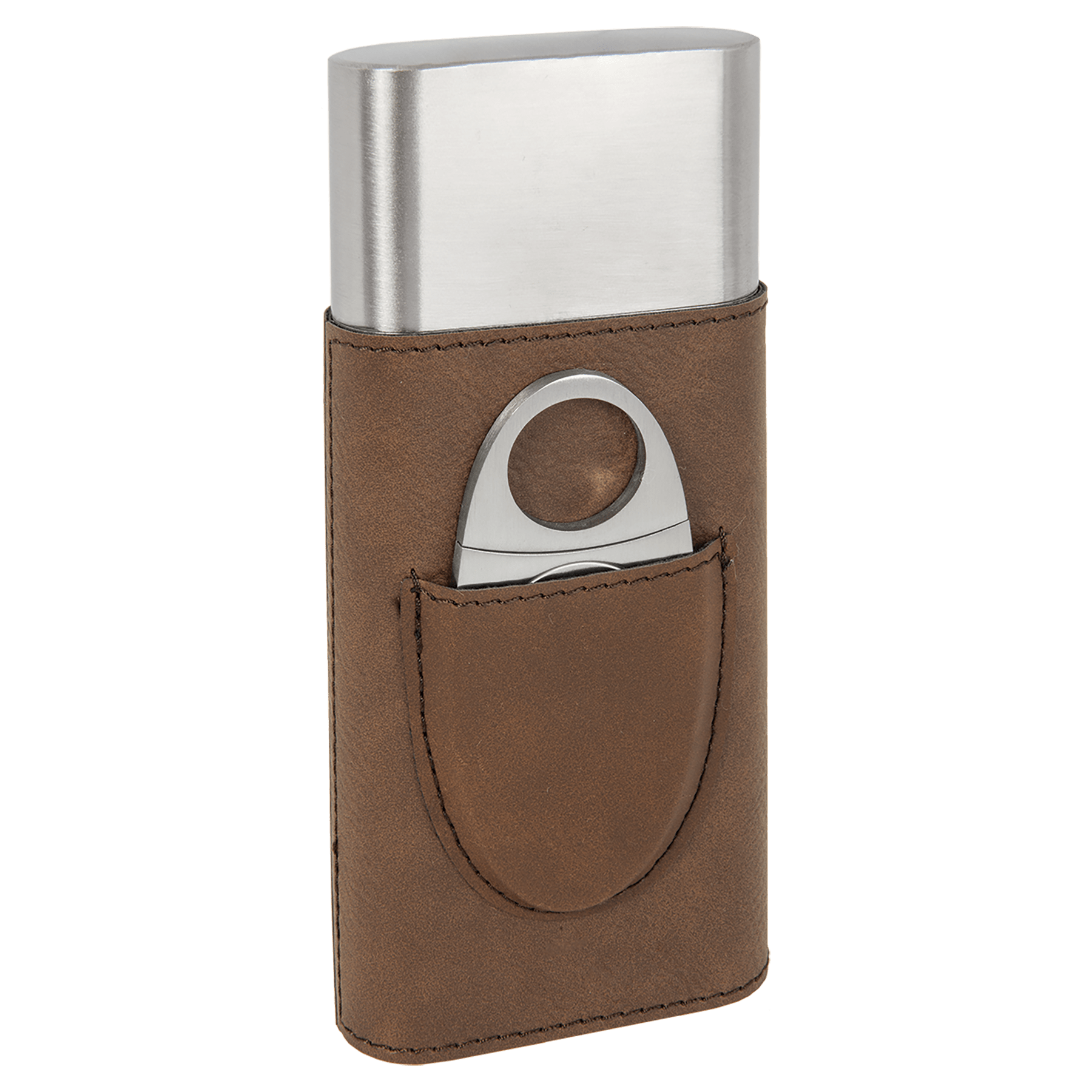 Dark Brown Leatherette Cigar Case with Cutter