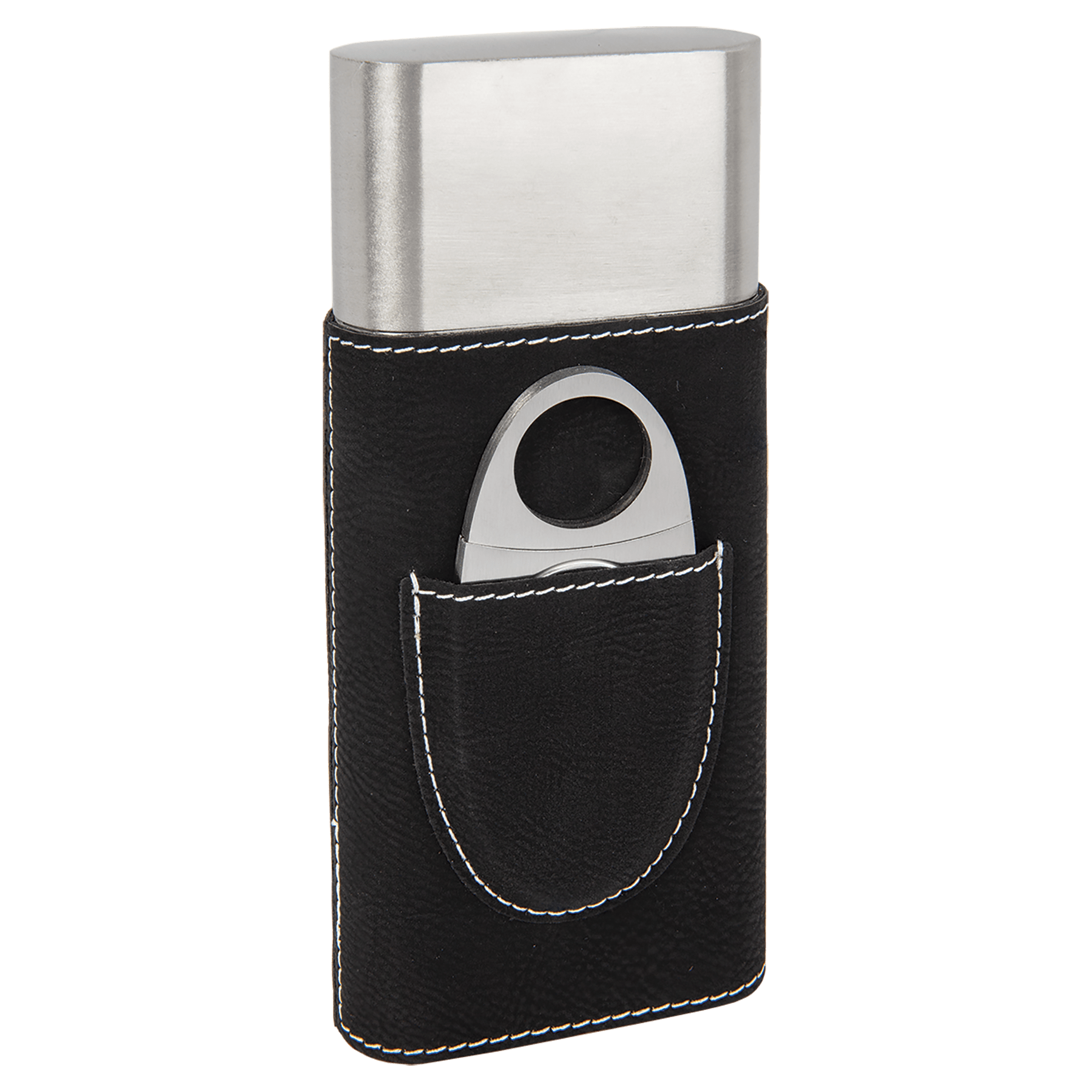 Black/Silver Leatherette Cigar Case with Cutter