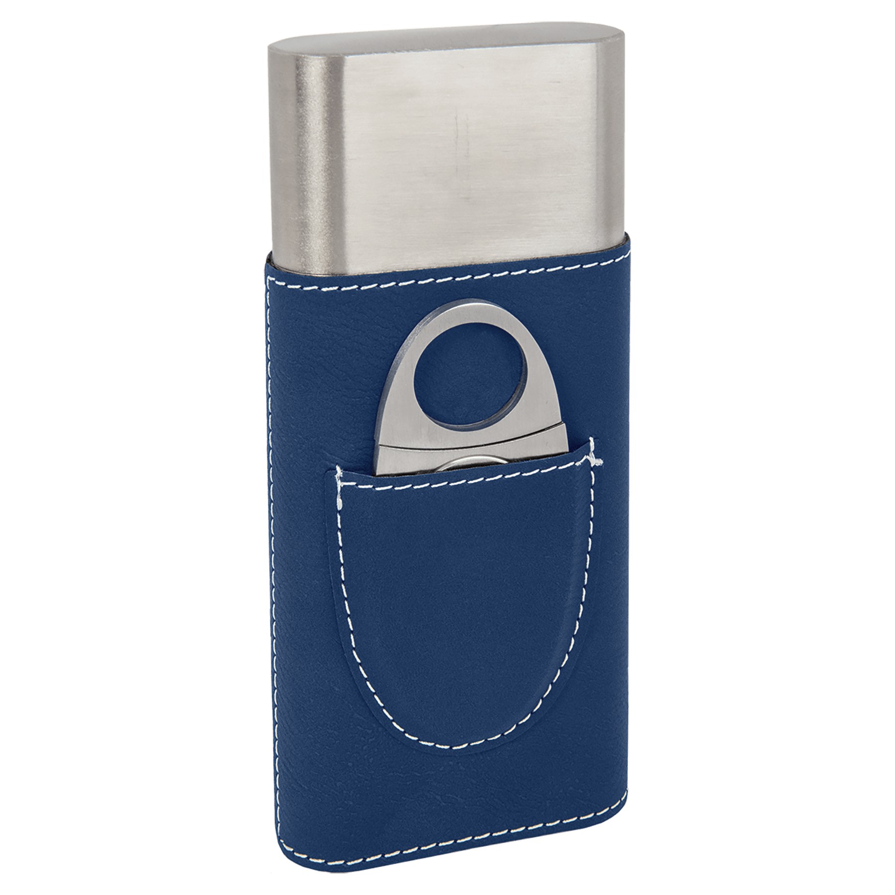 Blue/Silver Leatherette Cigar Case with Cutter
