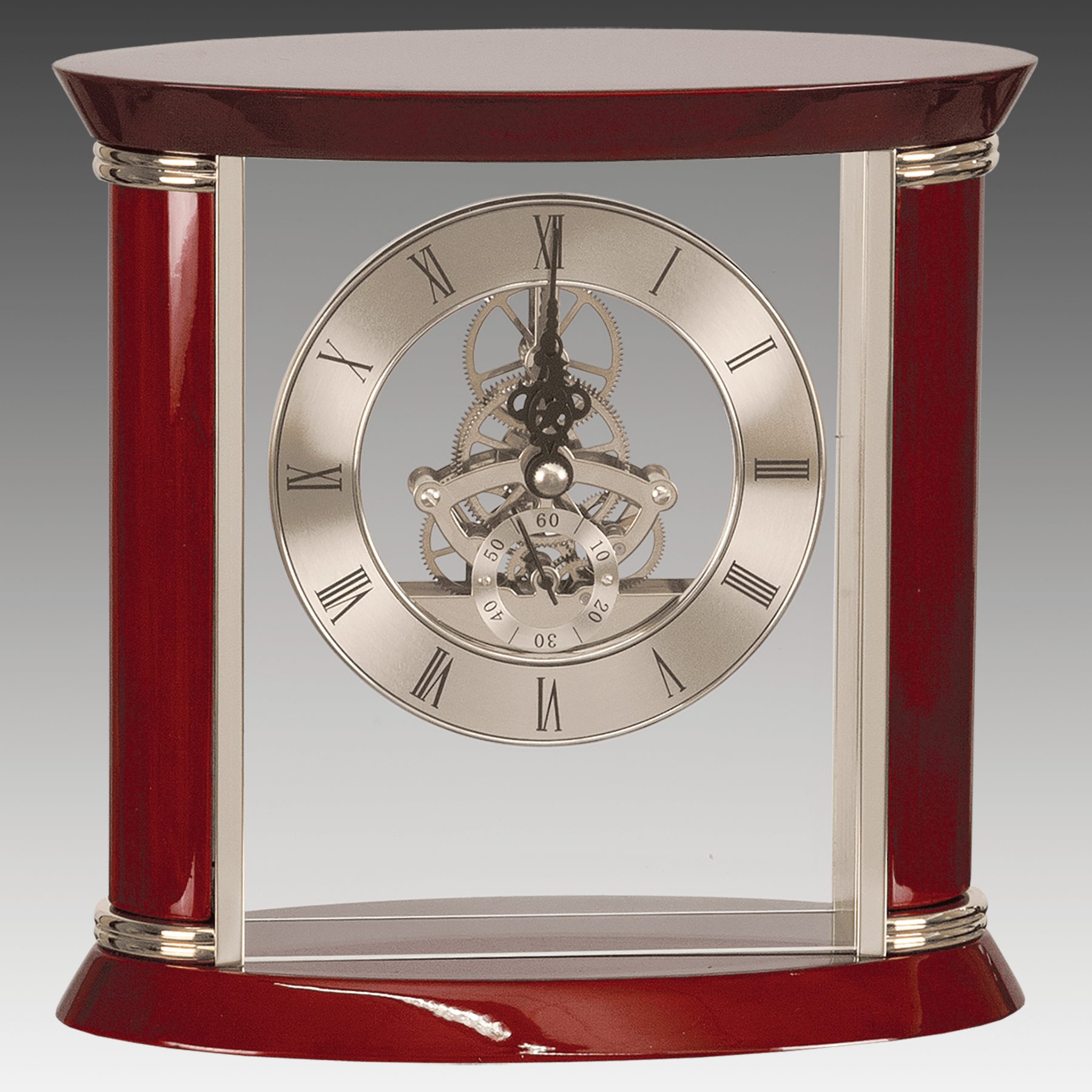 7.75" Executive Silver & Rosewood Piano Finish Clock