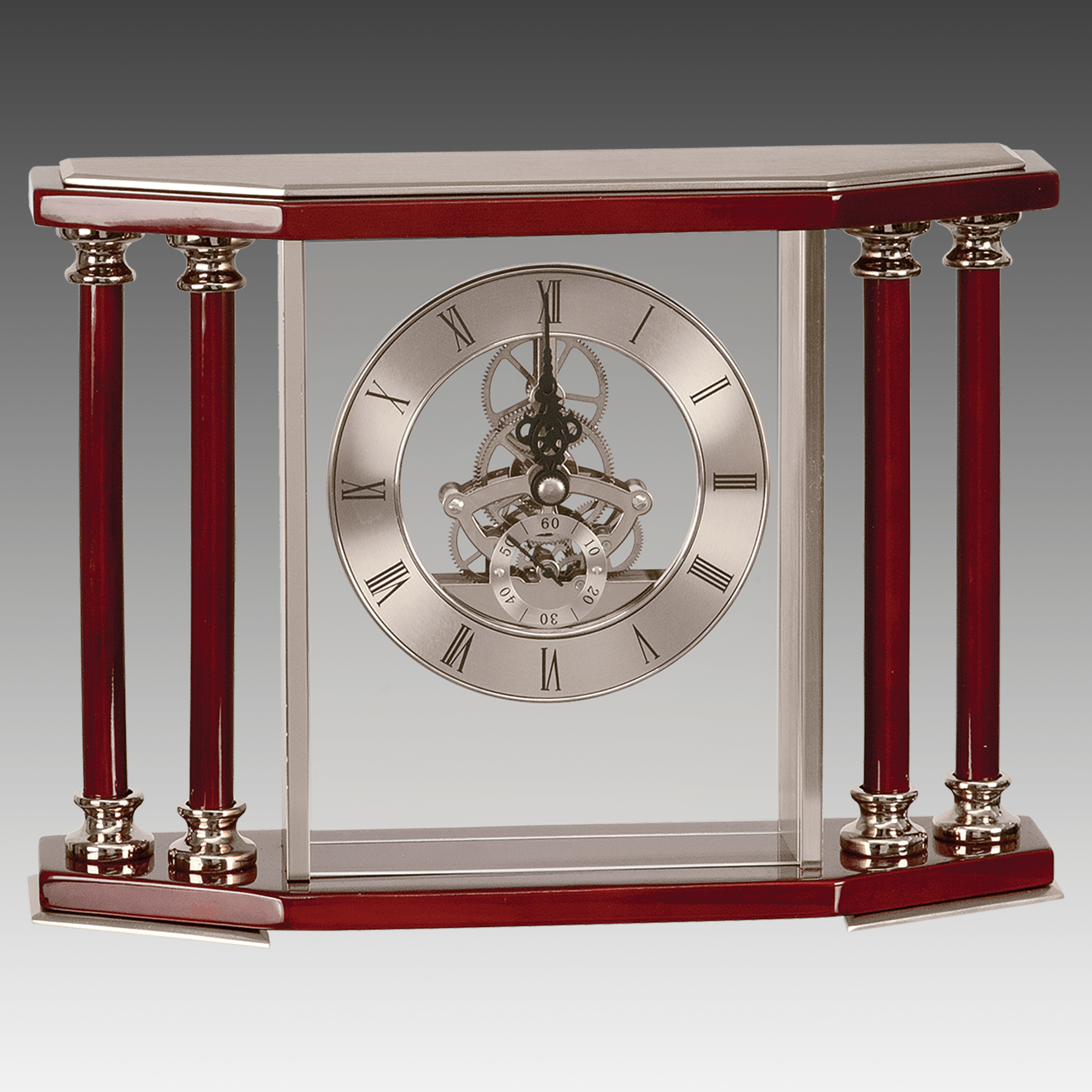 Executive 4-Pillar Silver & Rosewood Piano Finish Clock