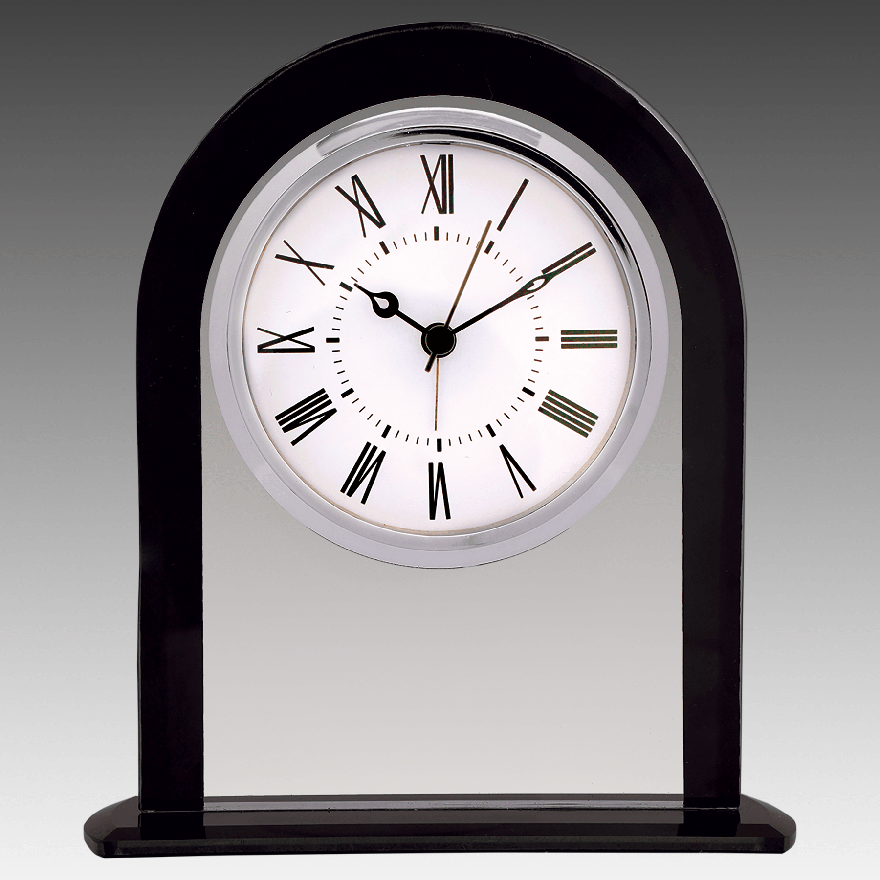 6.25" Black/Clear Glass Arch Clock