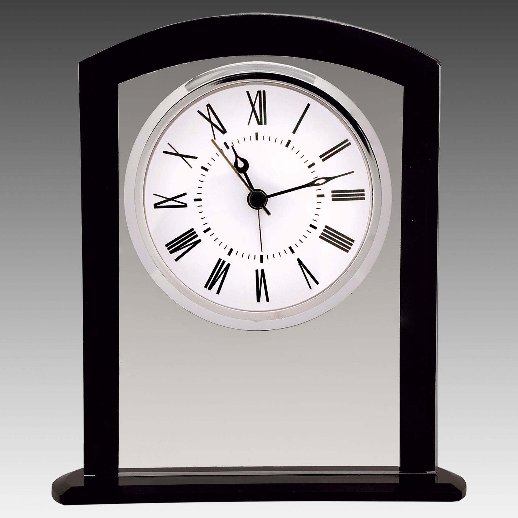 6.25" Black/Clear Glass Square Arch Clock