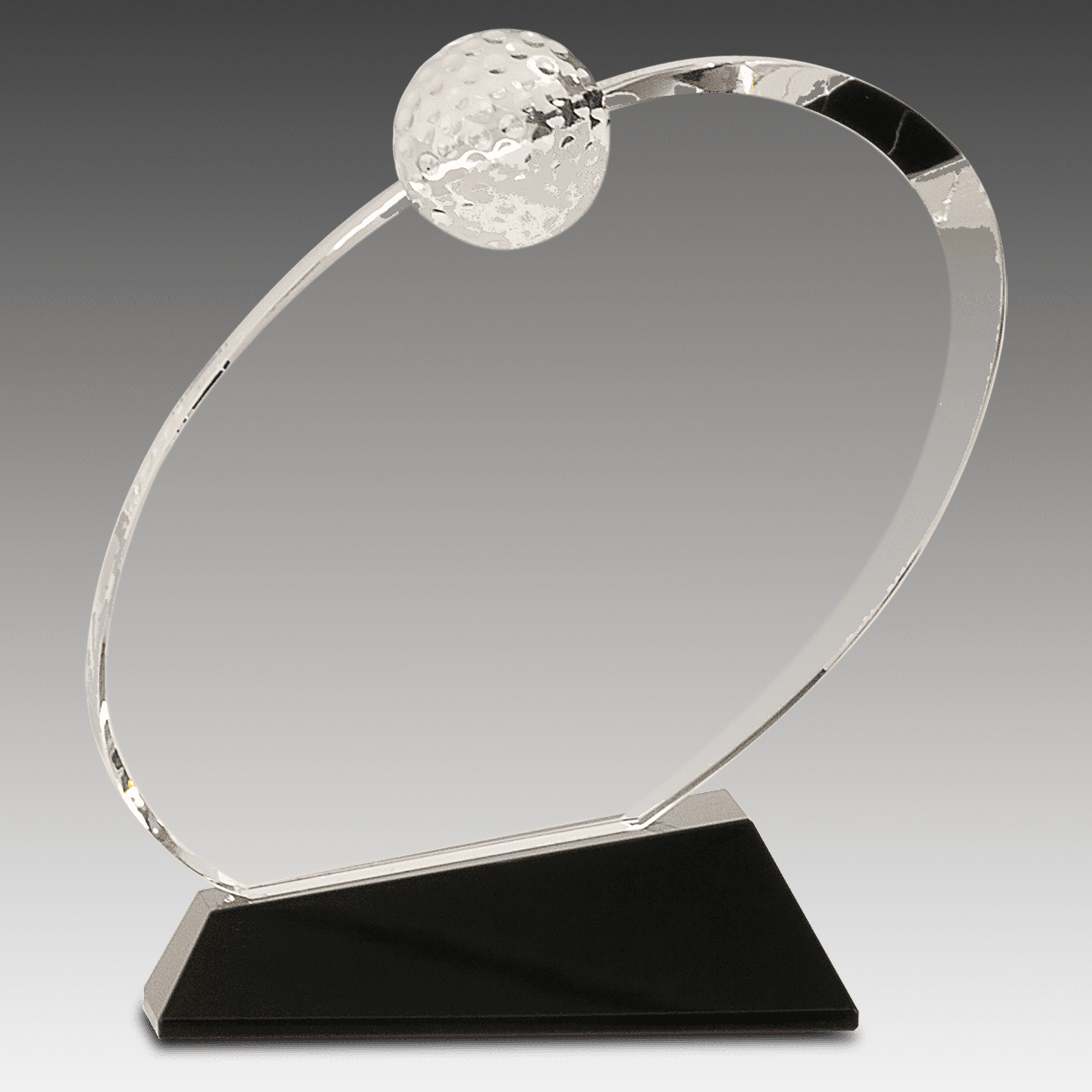 7.25" Clear Crystal Oblong Golf Award on Black Crystal Base