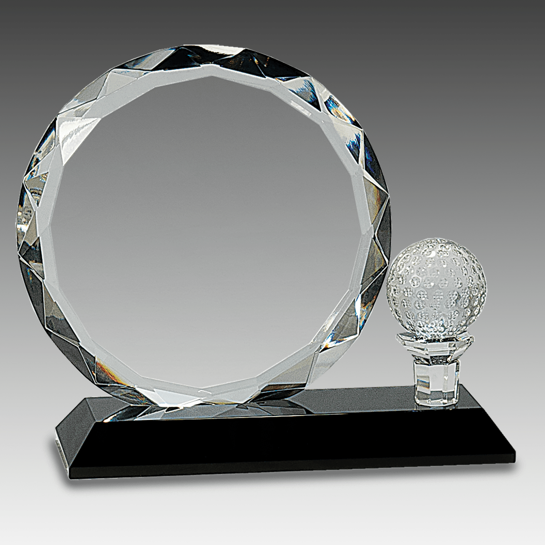 6.5" Round Facet Crystal w/Golf Ball on Black Pedestal Base