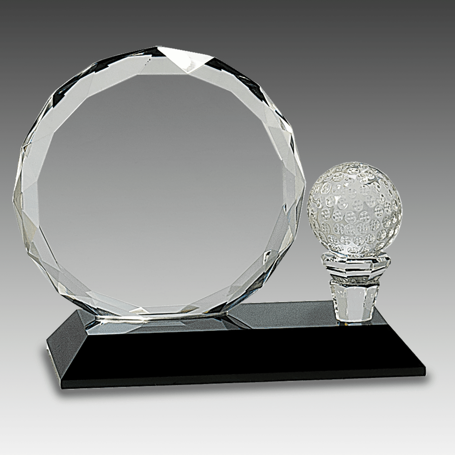 5.5" Round Facet Crystal w/Golf Ball on Black Pedestal Base