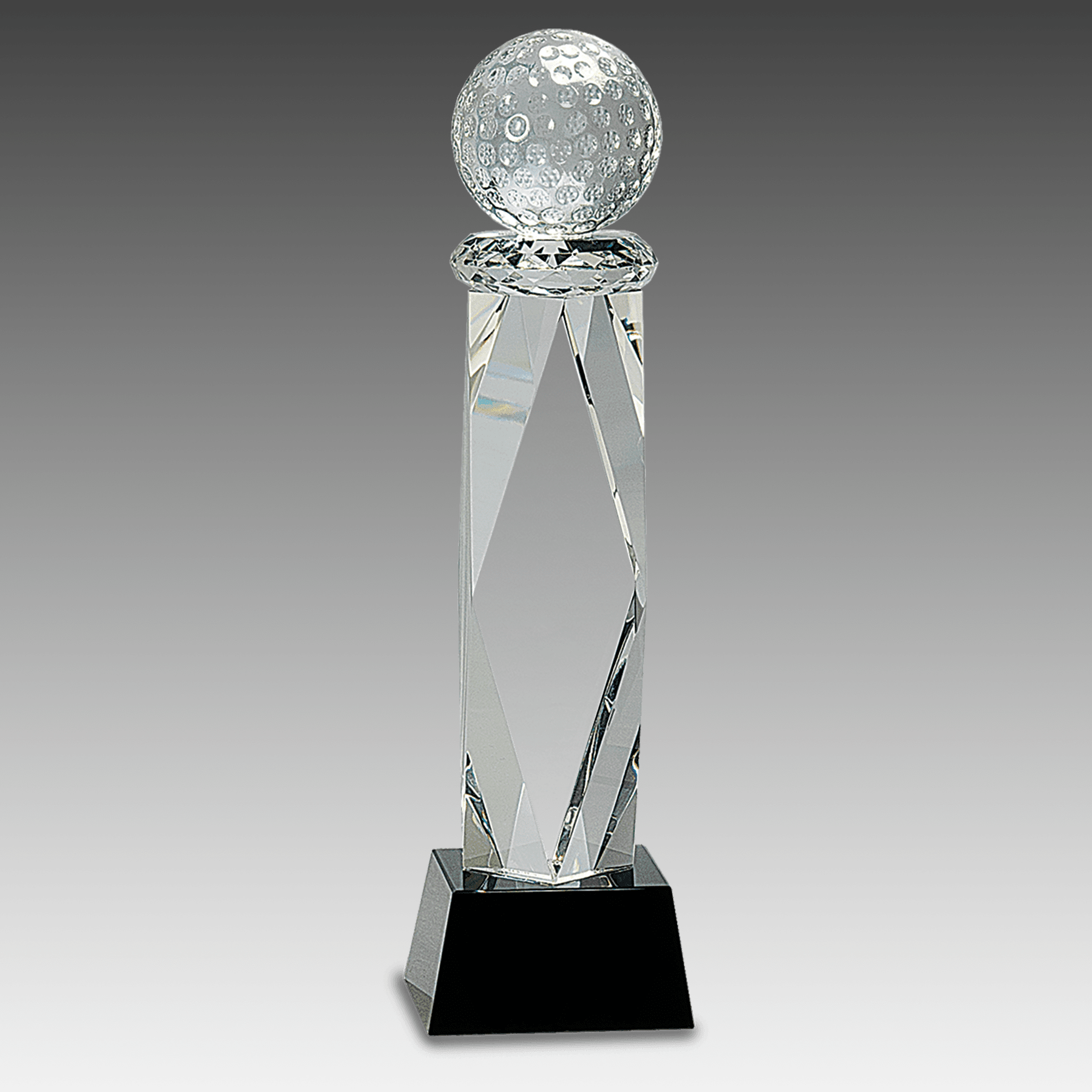 10.75" Clear Crystal Golf Ball on Facet Column w/Black Base