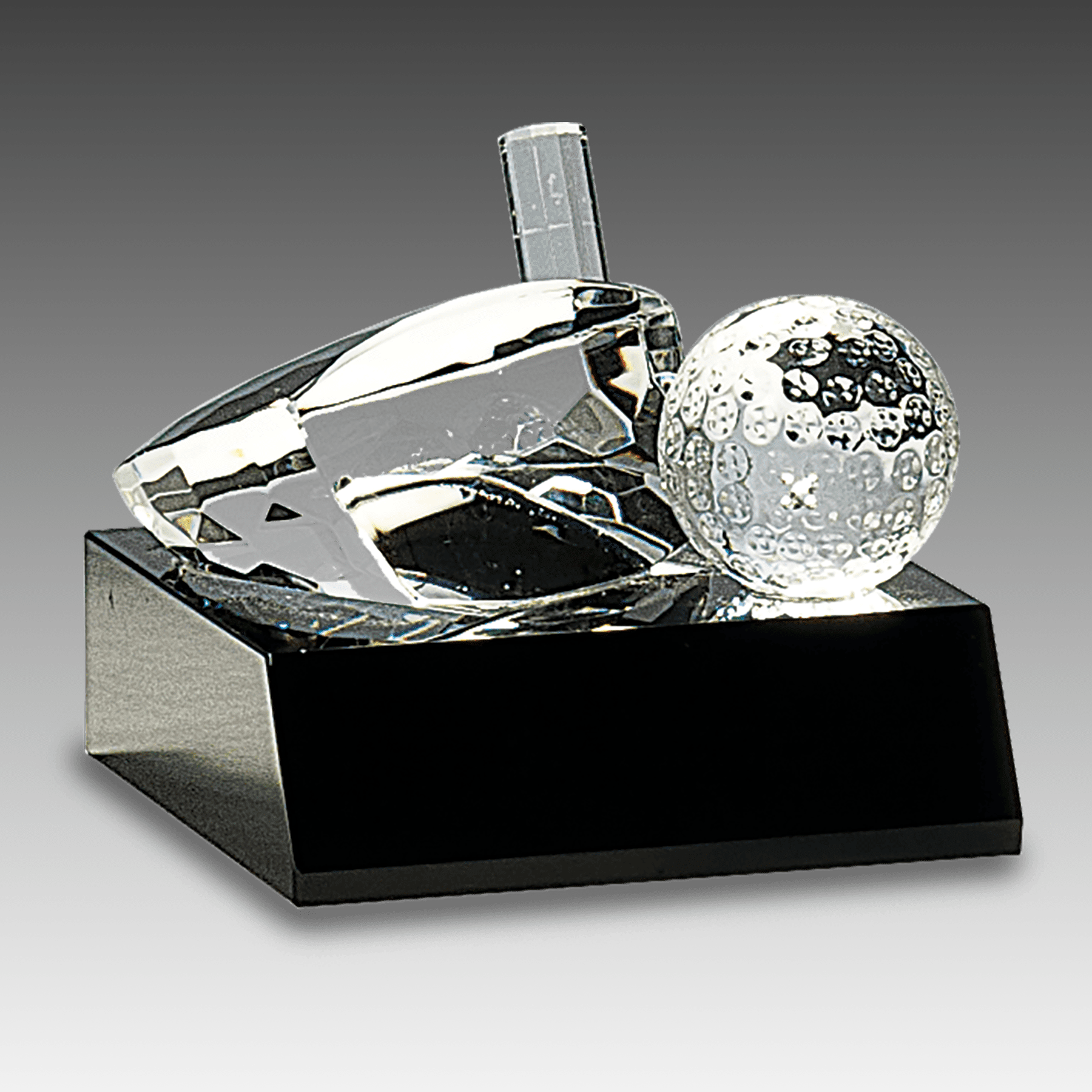 3" Clear Crystal Golf Ball & Club on Black Pedestal Base