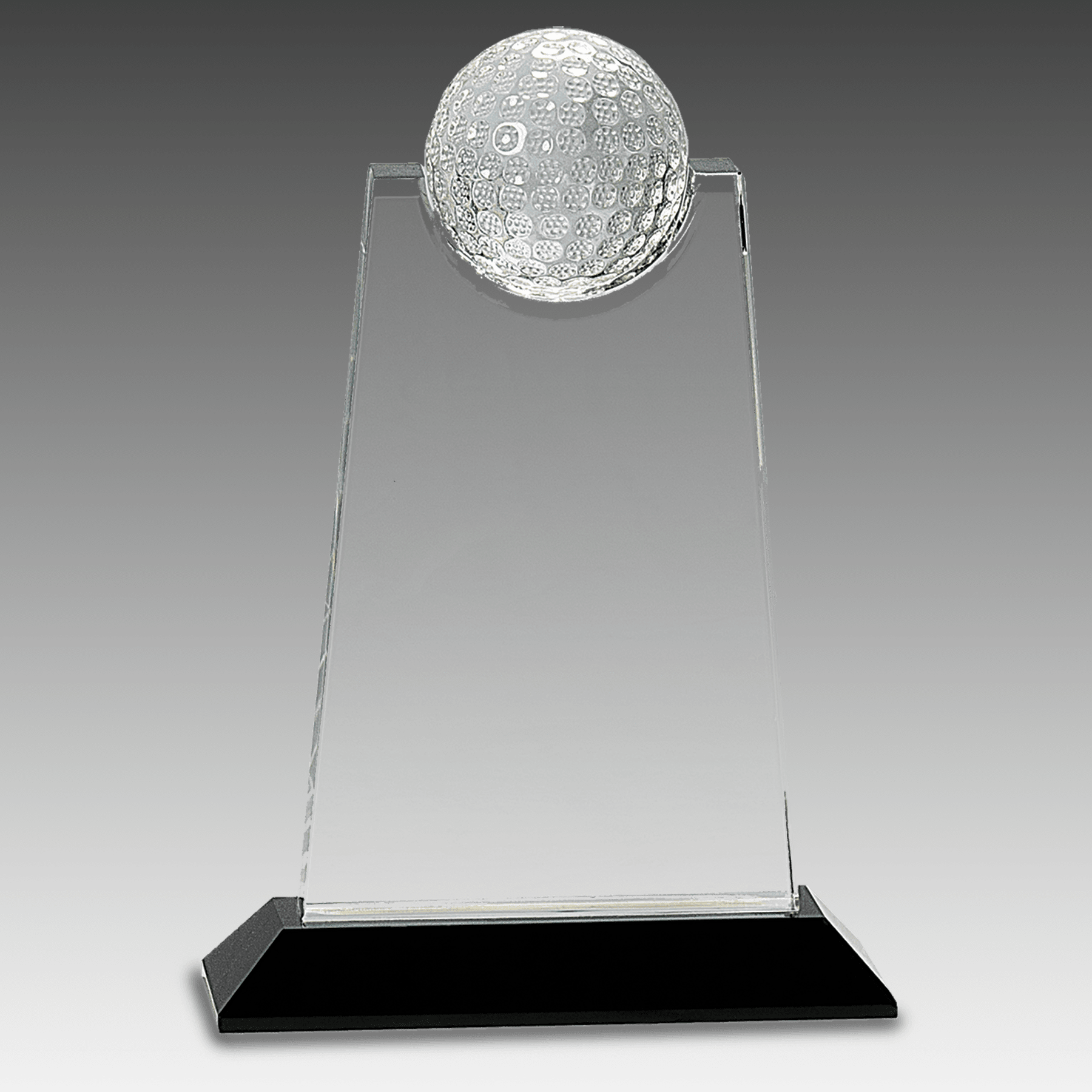 9" Clear Crystal Tablet w/Inset Golf Ball on Black Base