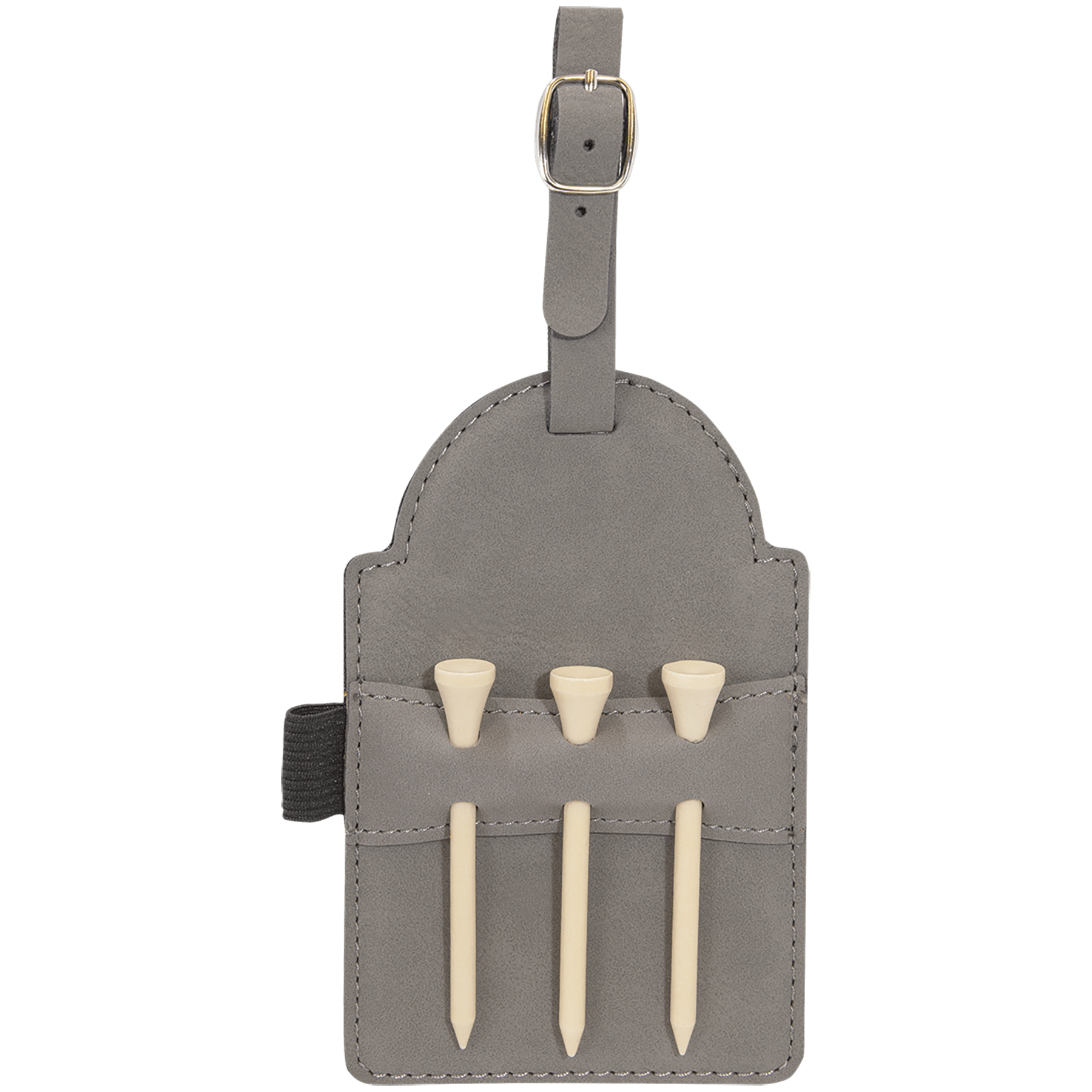 5" x 3.25" Gray Leatherette Golf Bag Tag with 3 Wooden Tees