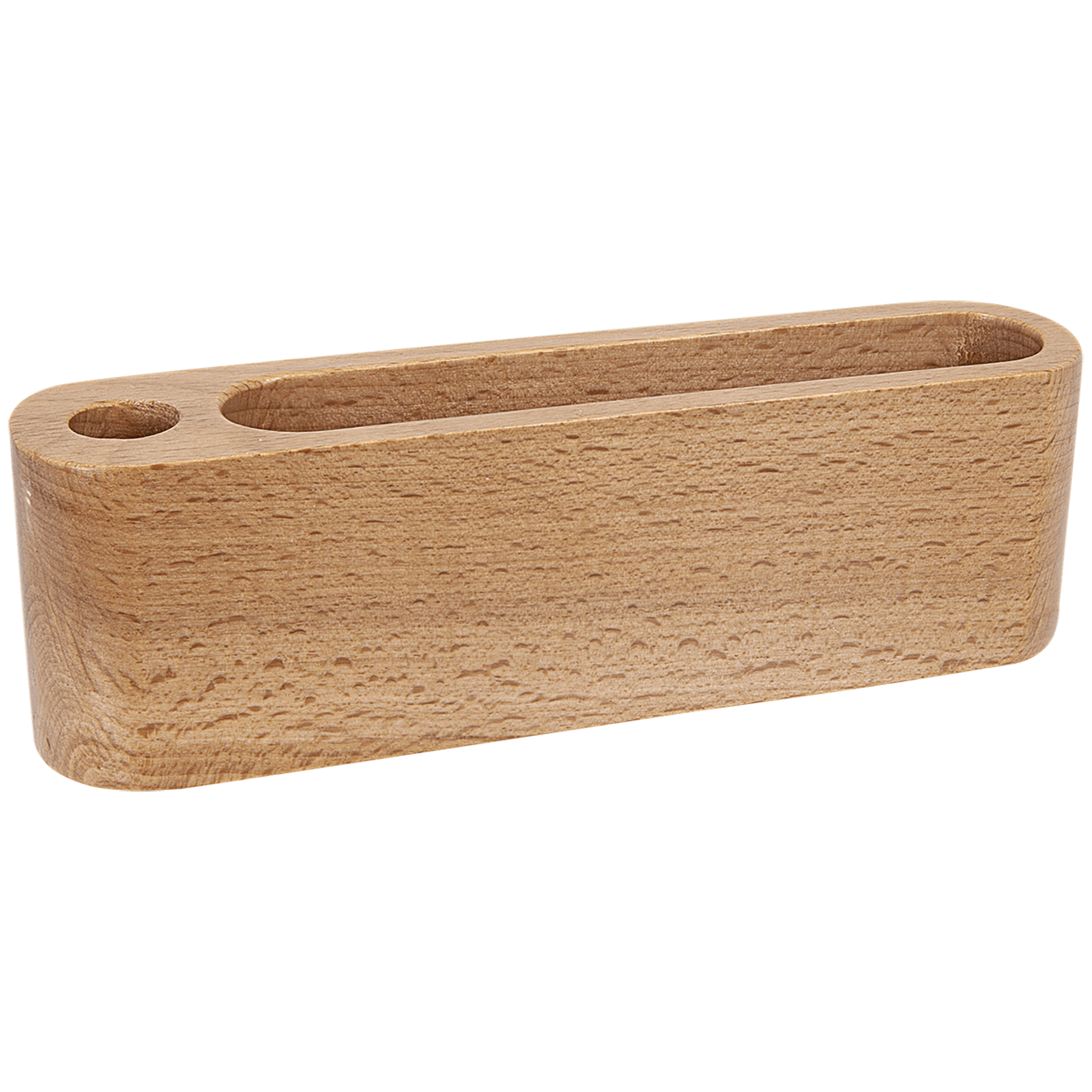 5.25" Beech Wood Business Card and Pen Holder
