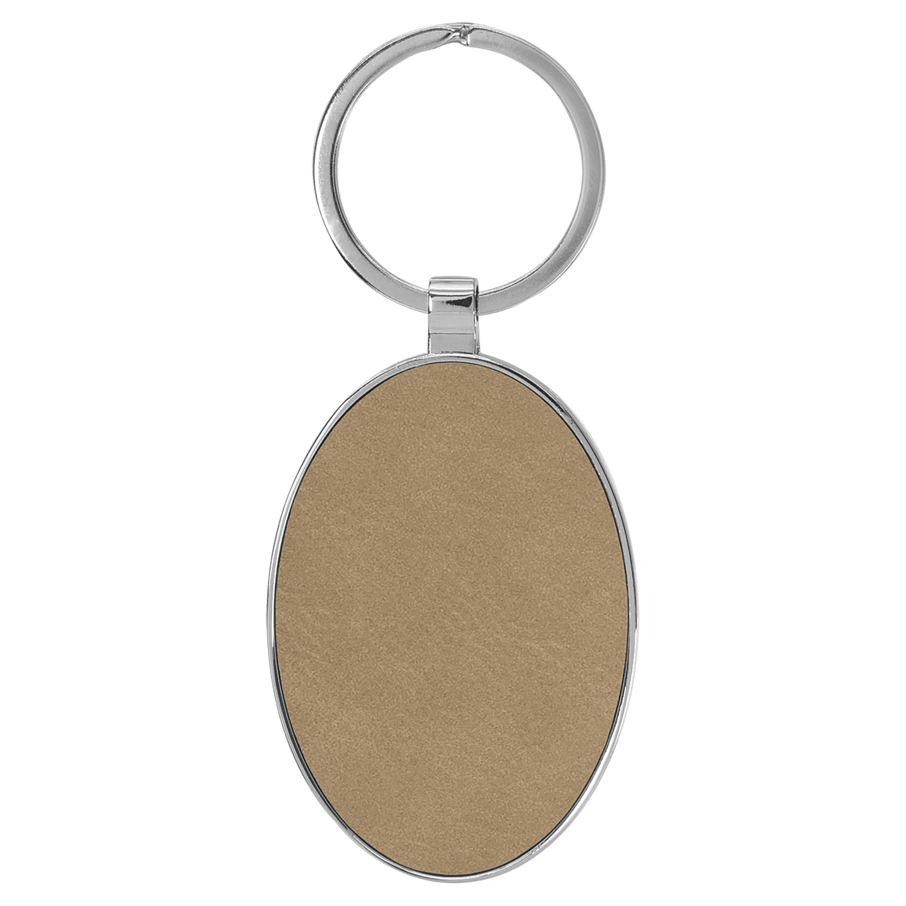 3" x 1.75" Leatherette/Metal Light Brown Oval Keychain