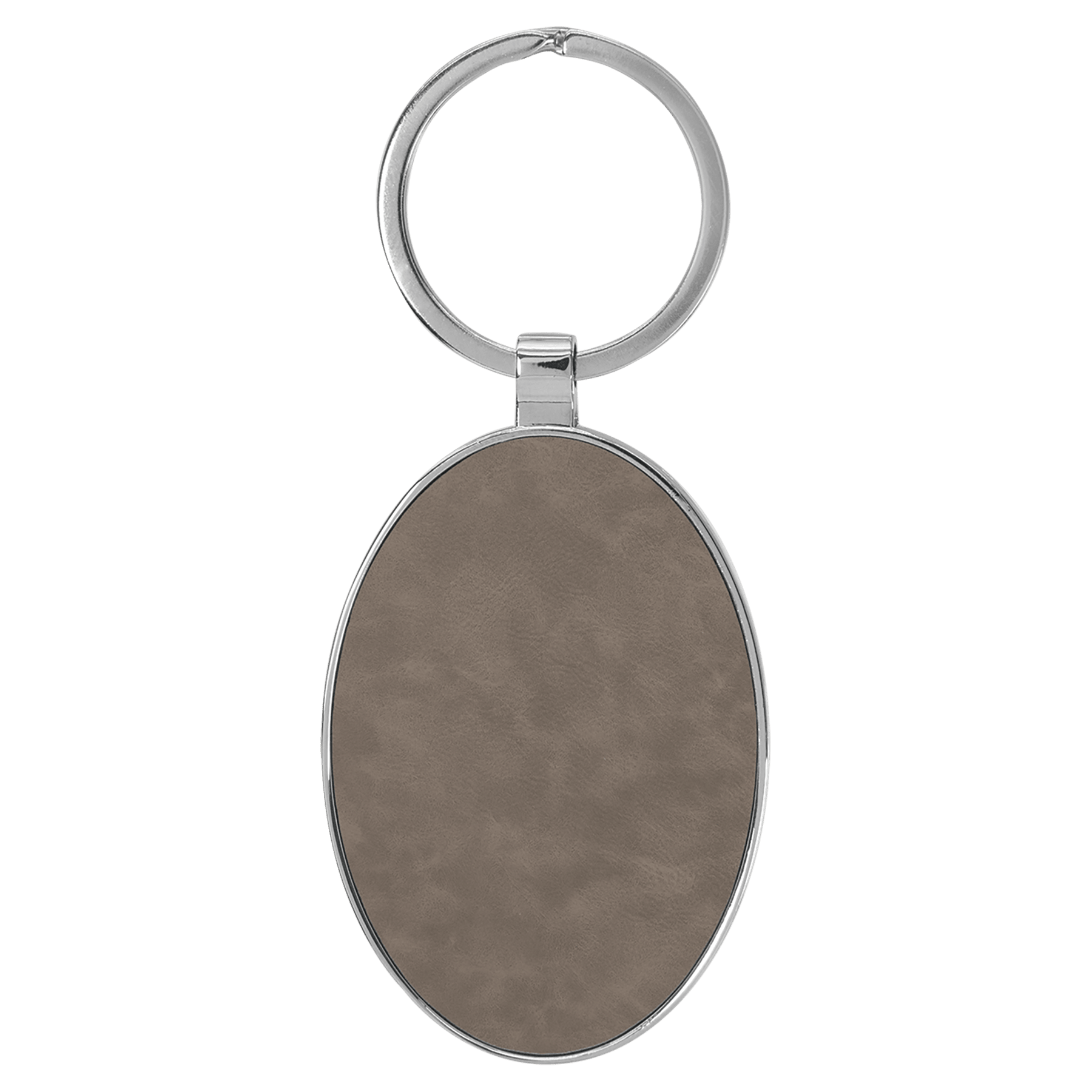 3" x 1.75" Leatherette/Metal Gray Oval Keychain