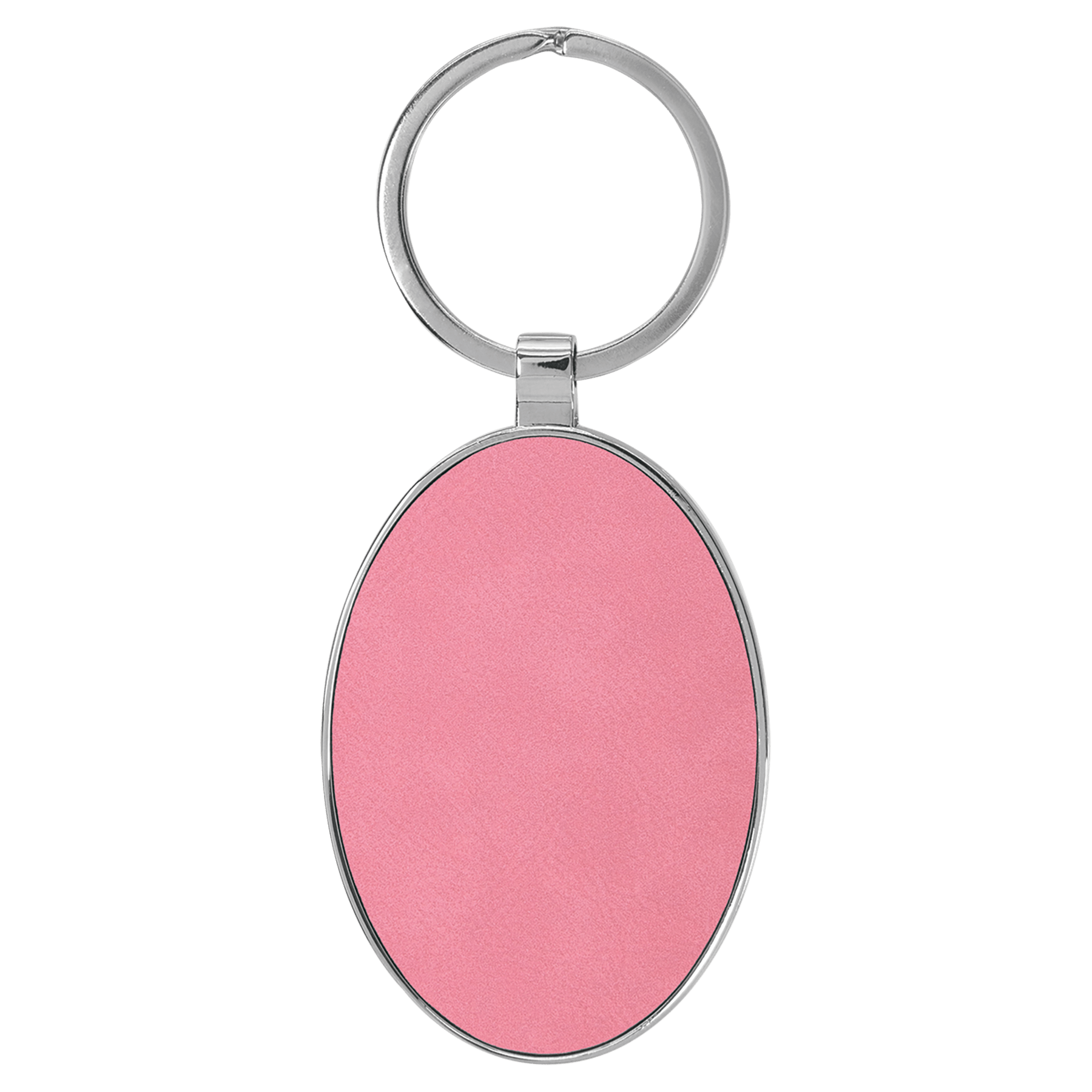 3" x 1.75" Leatherette/Metal Pink Oval Keychain