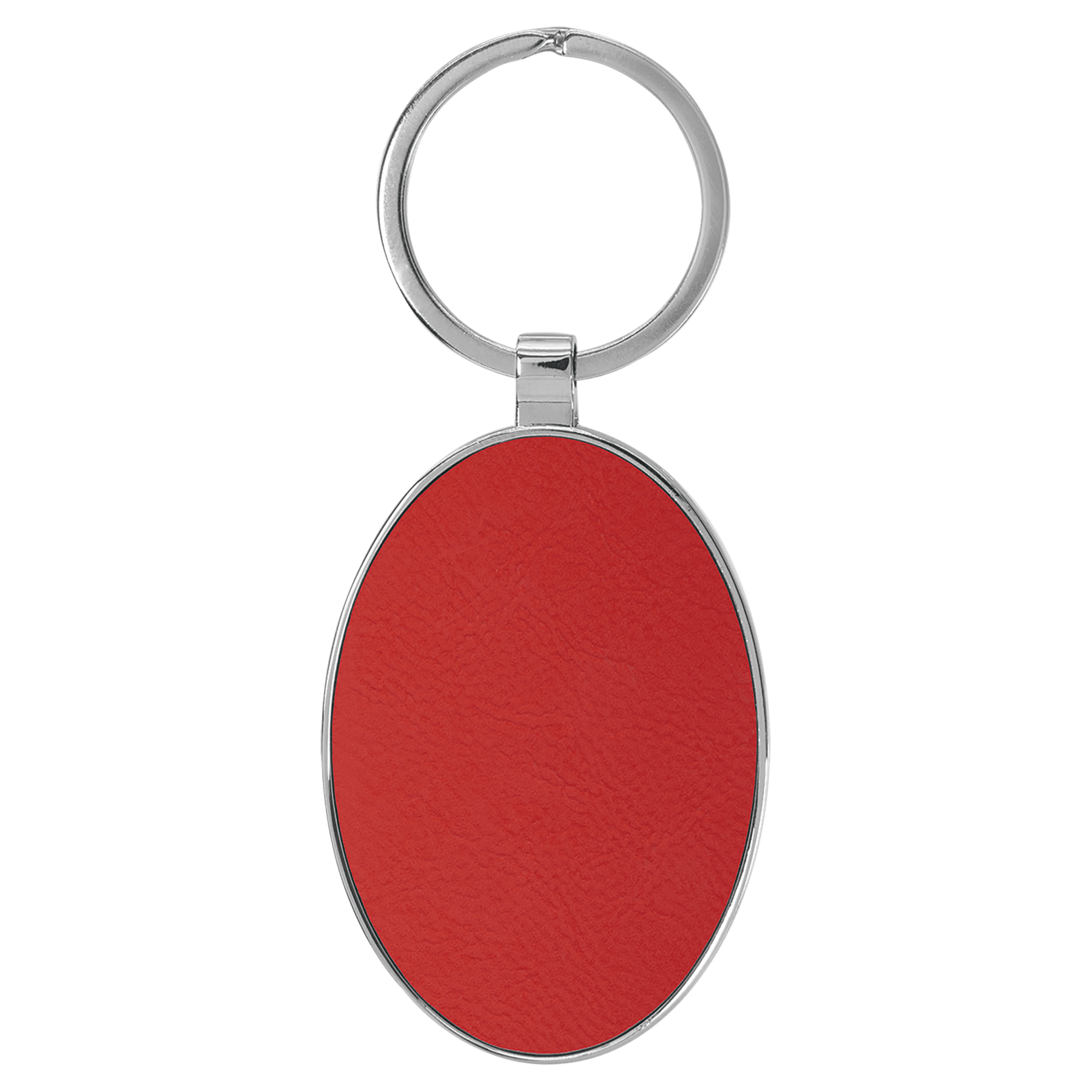 3" x 1.75" Leatherette/Metal Red Oval Keychain