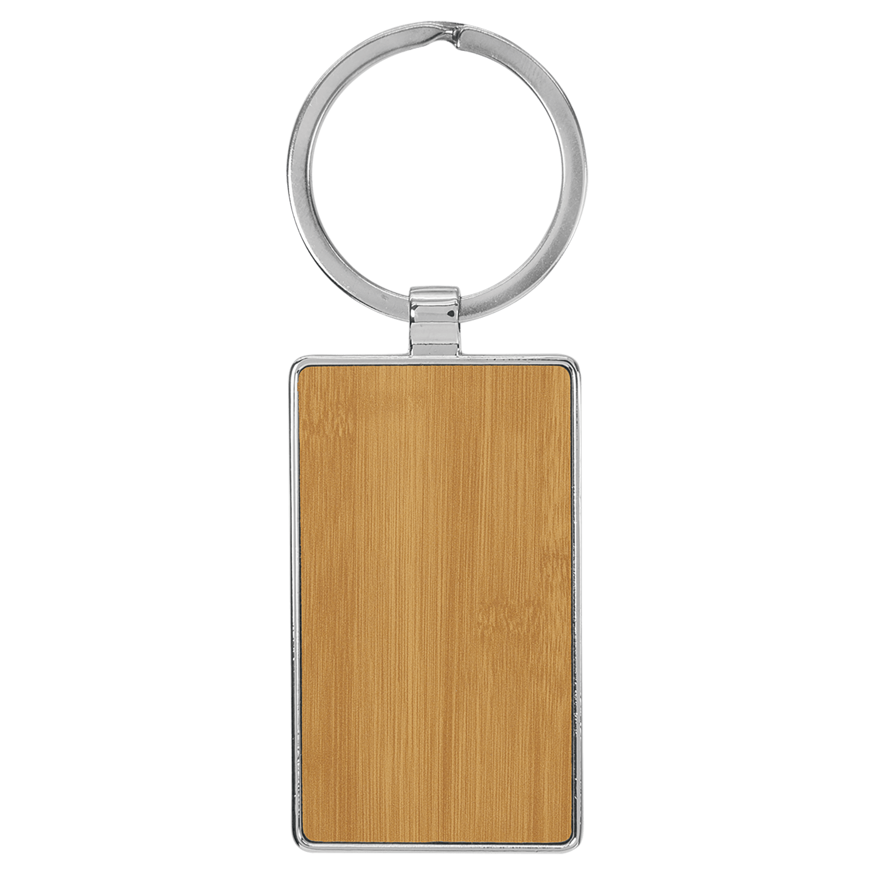 2.75" x 1.25" Leatherette/Metal Bamboo Rectangle Keychain