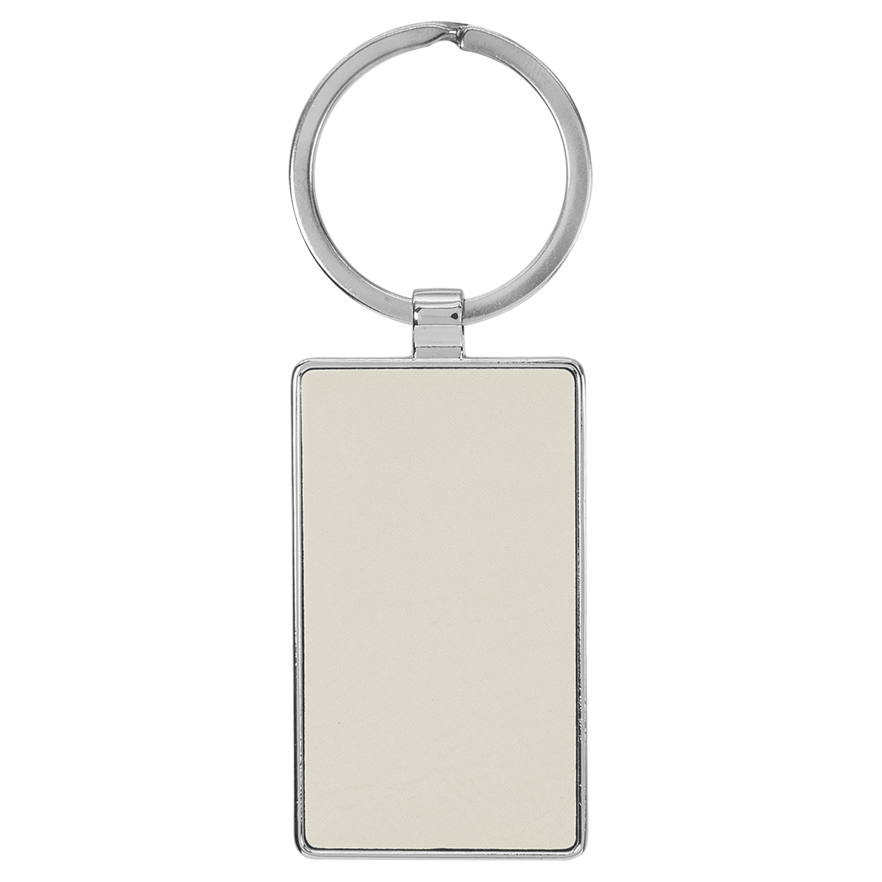 2.75" x 1.25" Leatherette/Metal White Rectangle Keychain