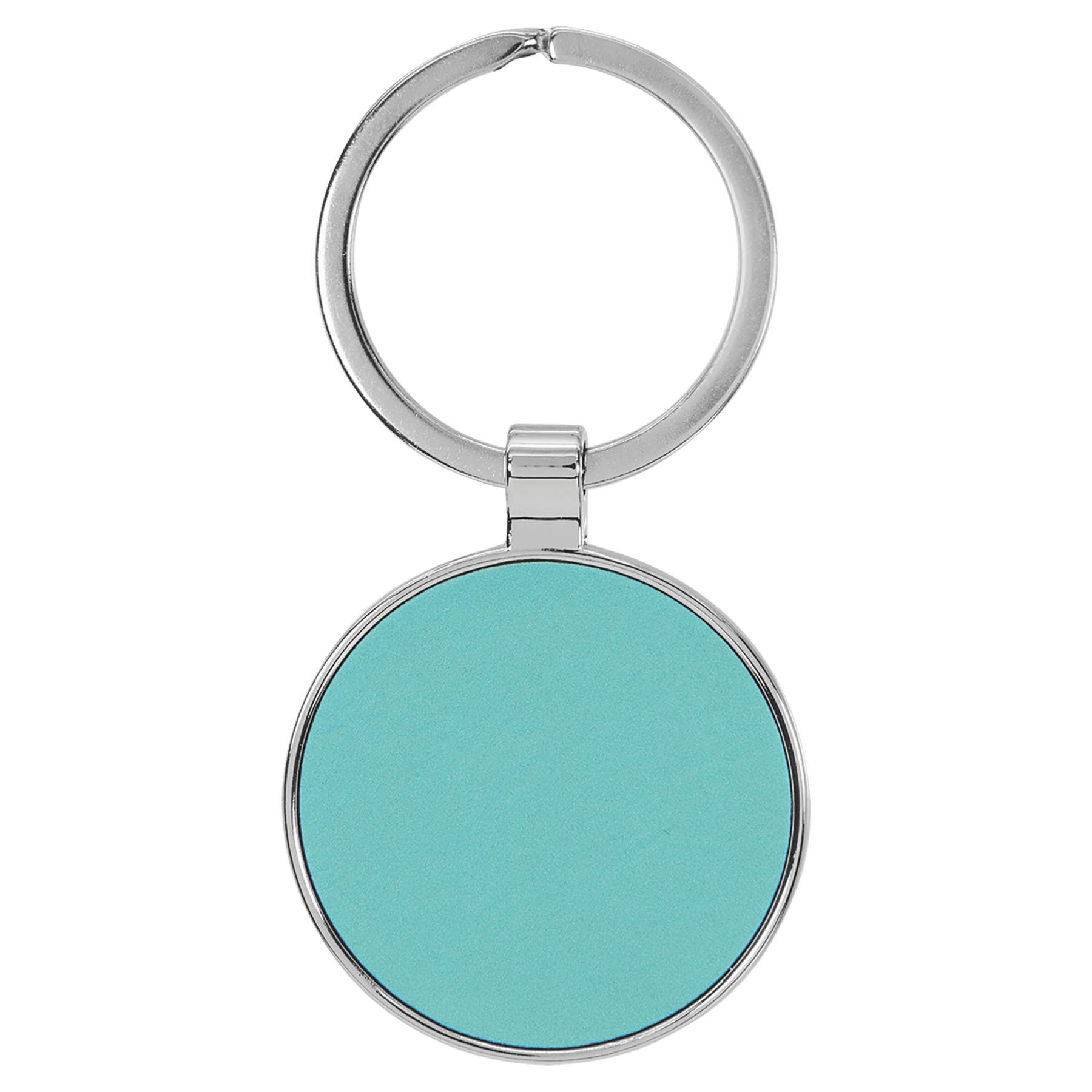1.5" Leatherette/Metal Teal Round Keychain