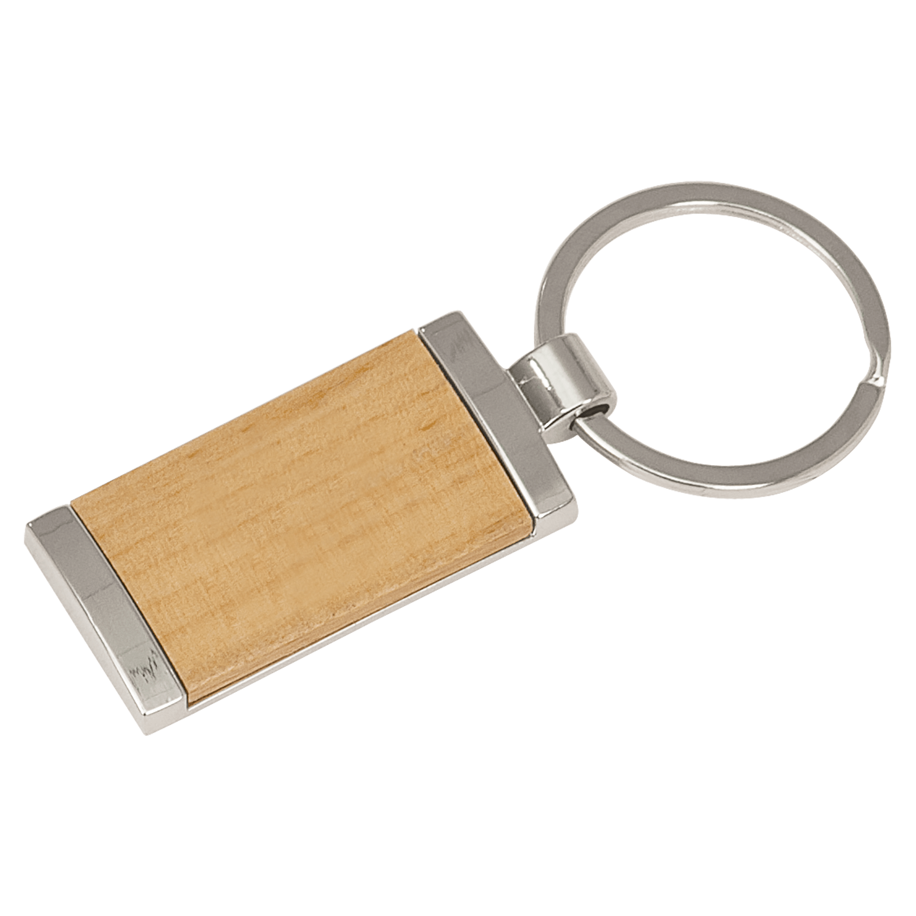 .875" x 1.875" Silver/Wood Rectangle Keychain