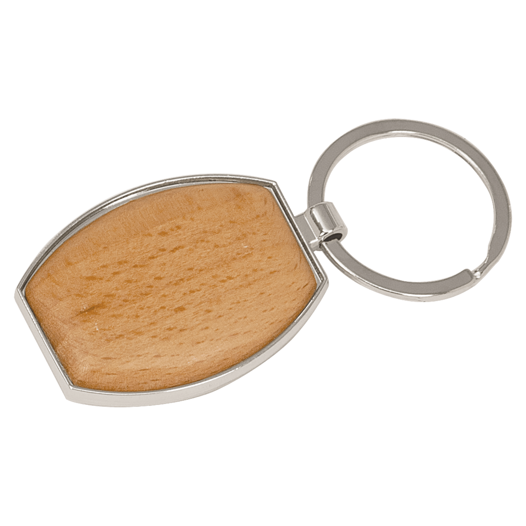 1.5" x 1 15/16" Silver/Wood Oval Keychain