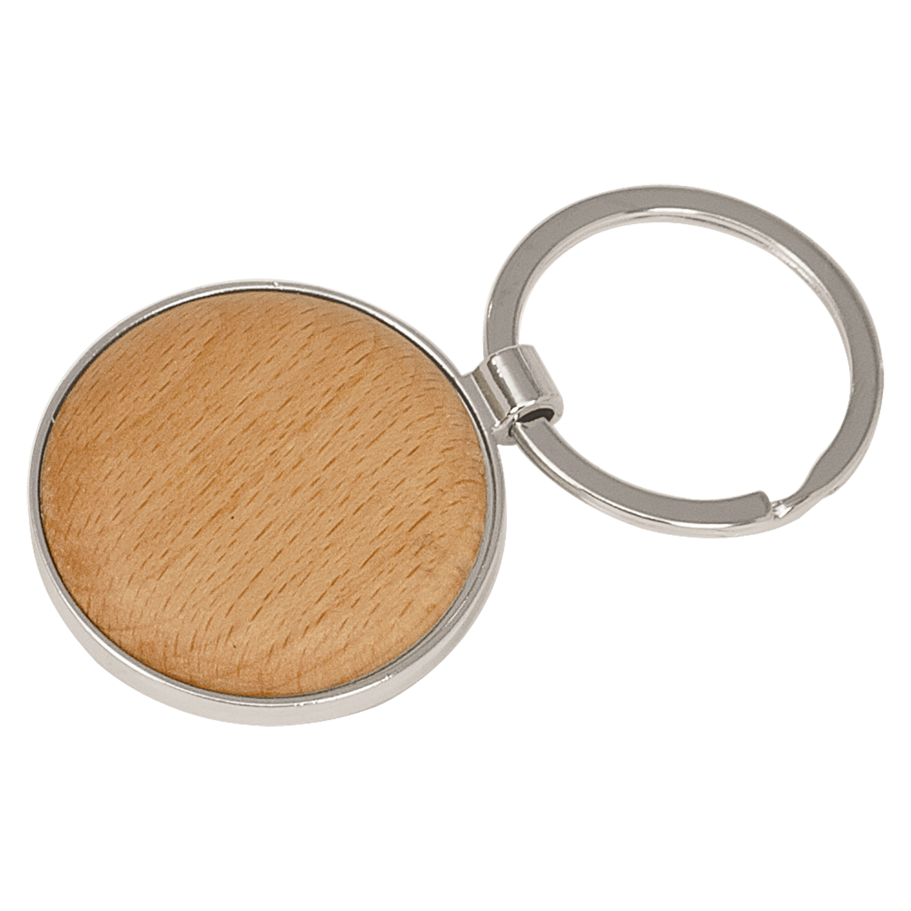 1.6" Silver/Wood Round Keychain