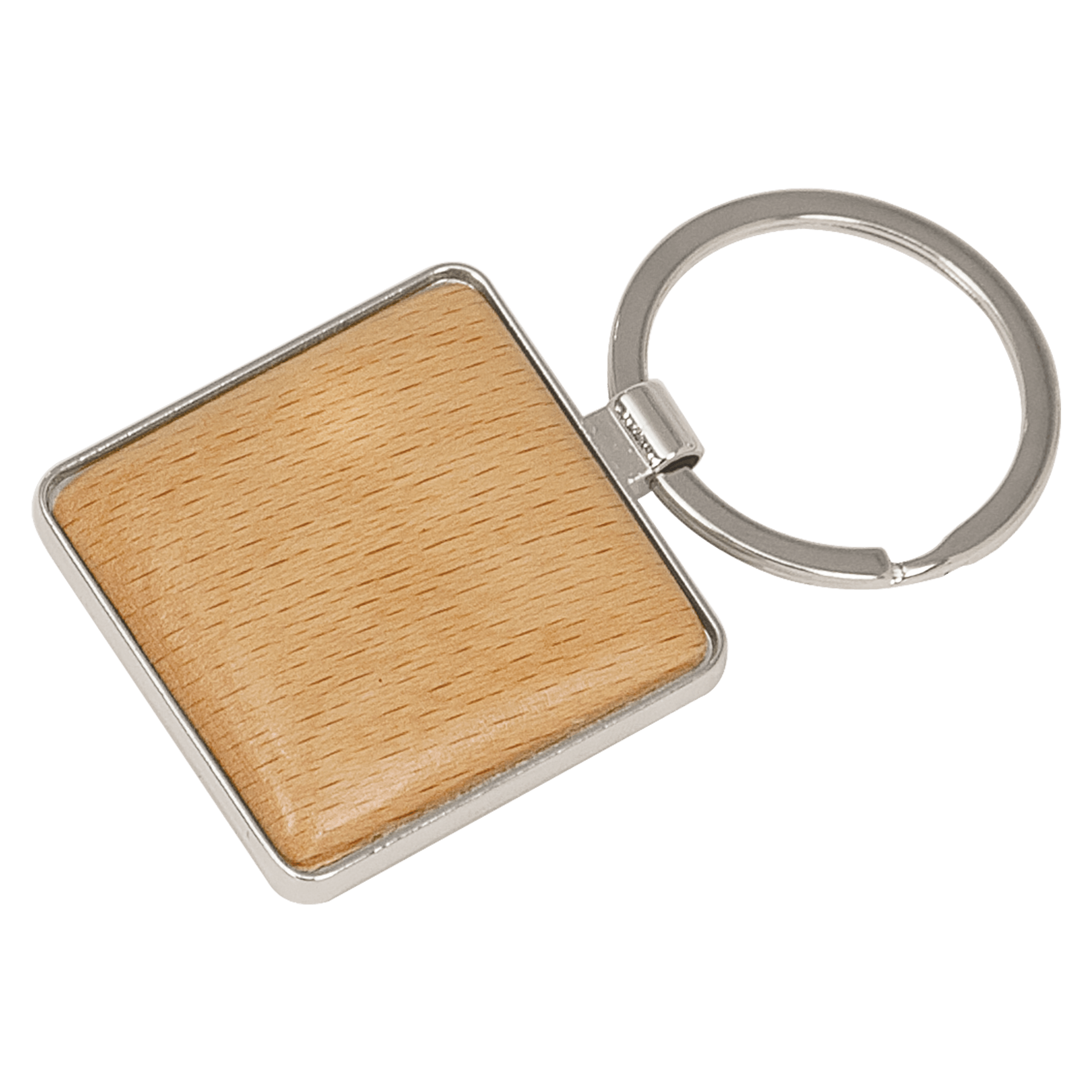 1.56" x 1.56" Silver/Wood Square Keychain