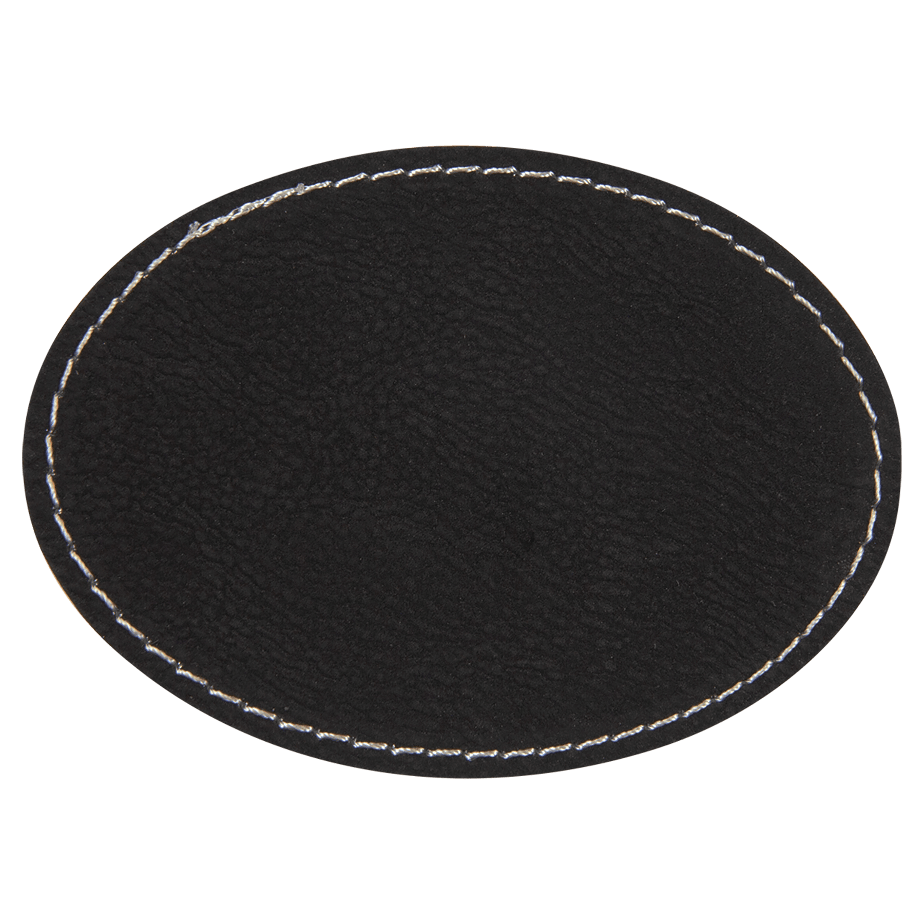 Oval Black/Silver Leatherette Patch with Adhesive