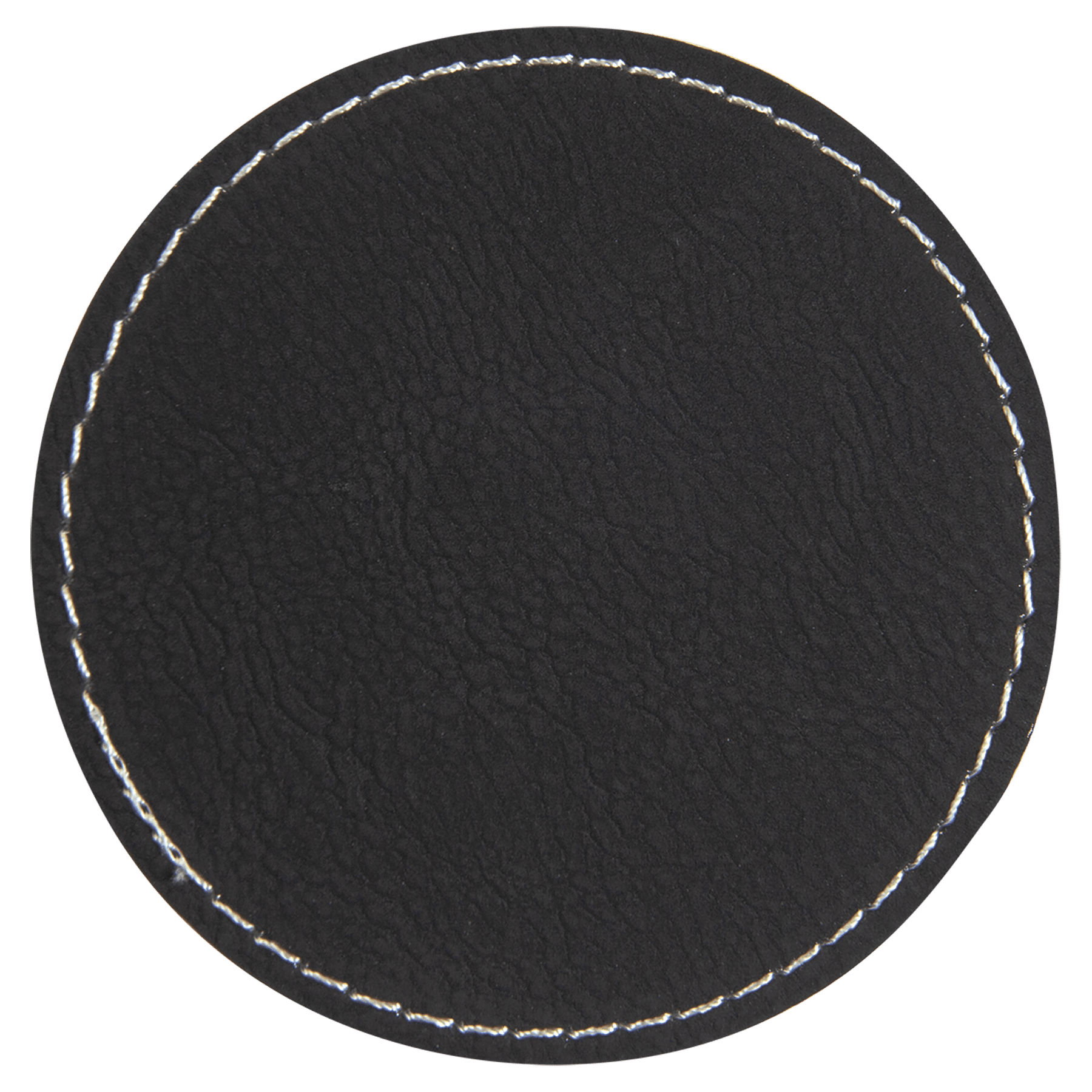 3" Round Black/Silver Leatherette Patch with Adhesive