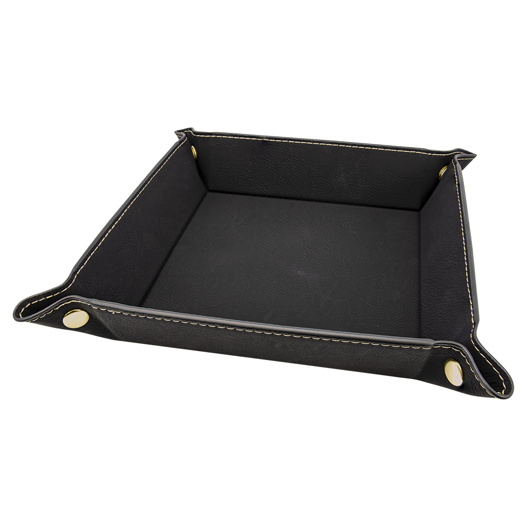 6" x 6" Black/Gold Leatherette Snap Up Tray with Gold Snaps