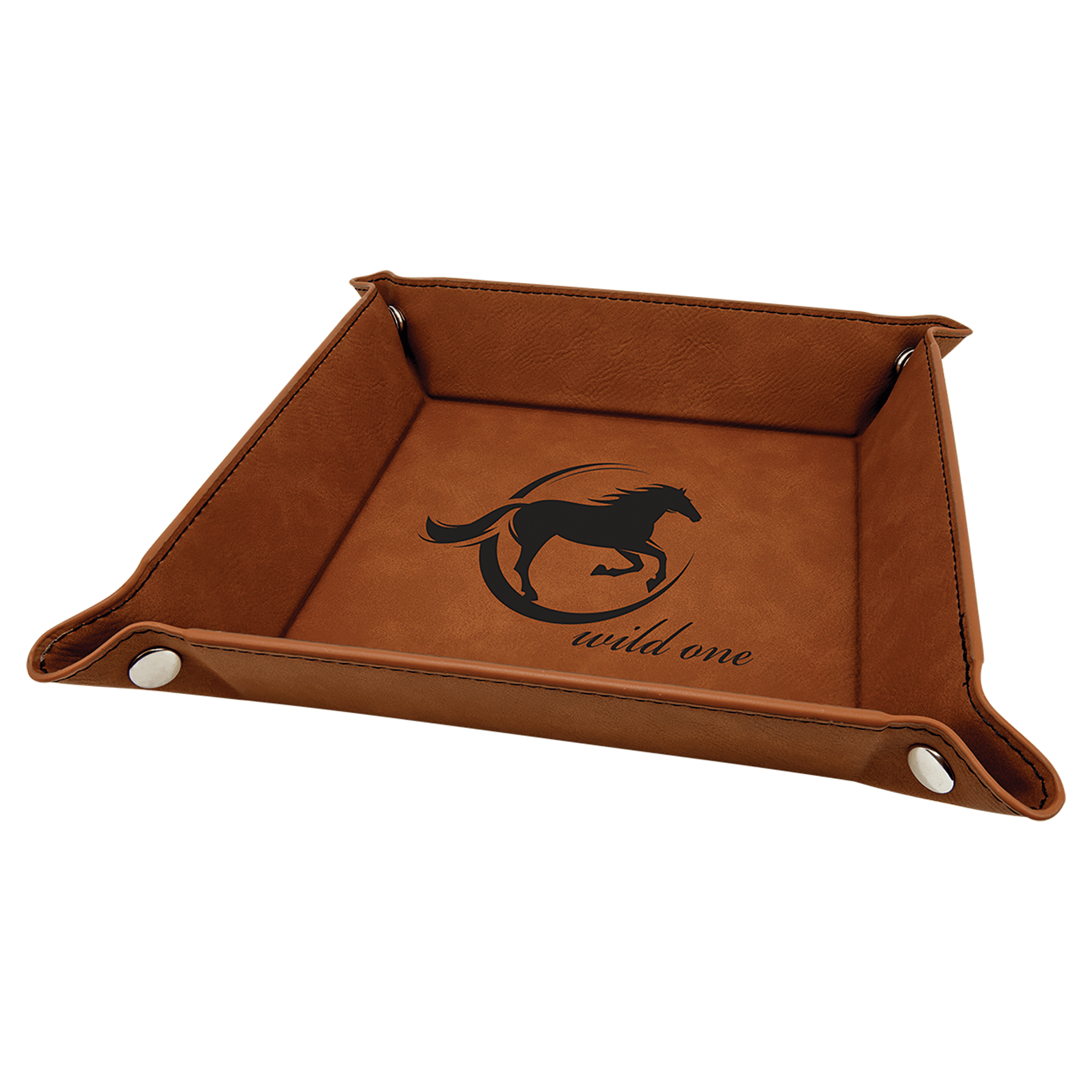 6" x 6" Rawhide Leatherette Snap Up Tray with Silver Snaps