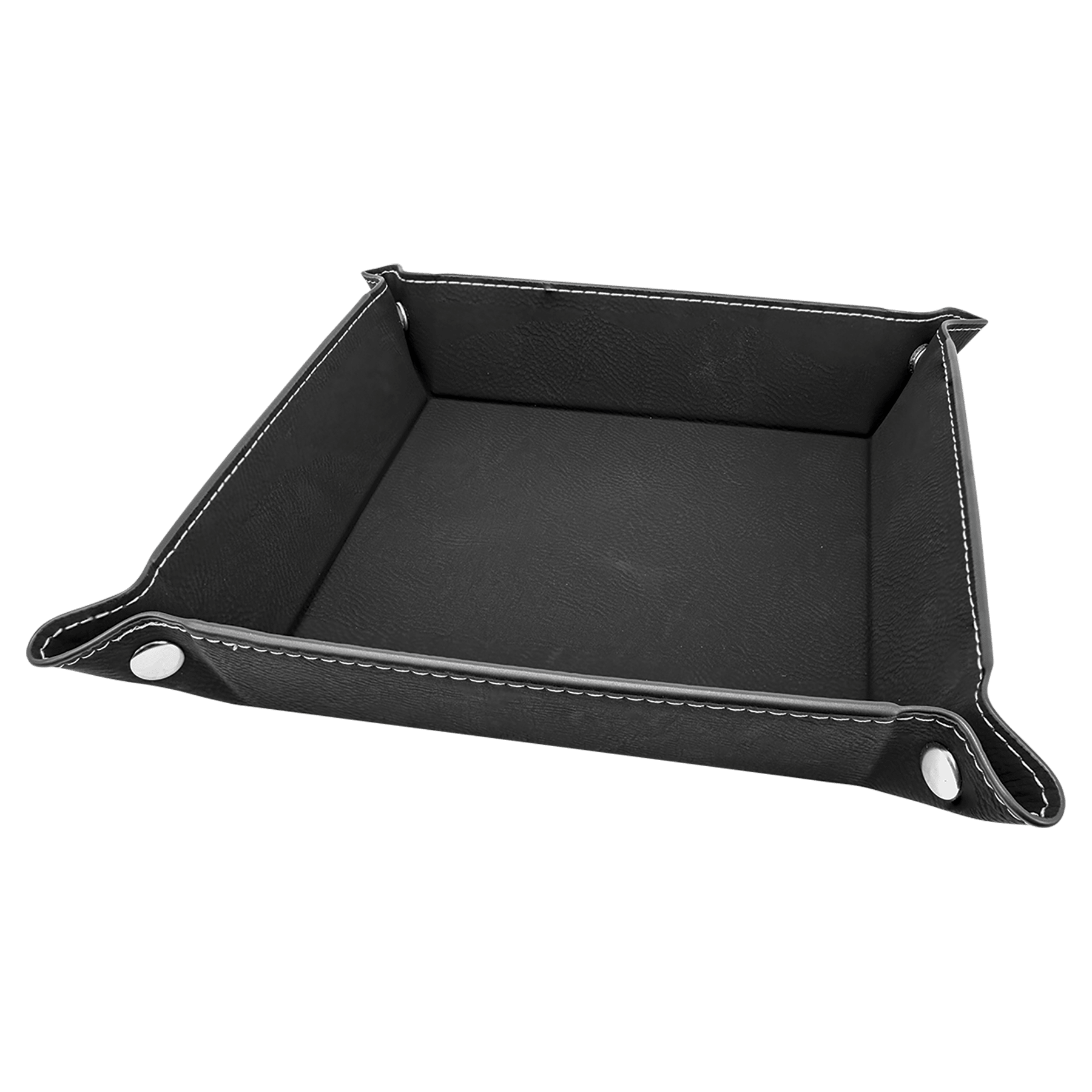 6" x 6" Black/Silver Leatherette Snap Up Tray w/Silver Snaps