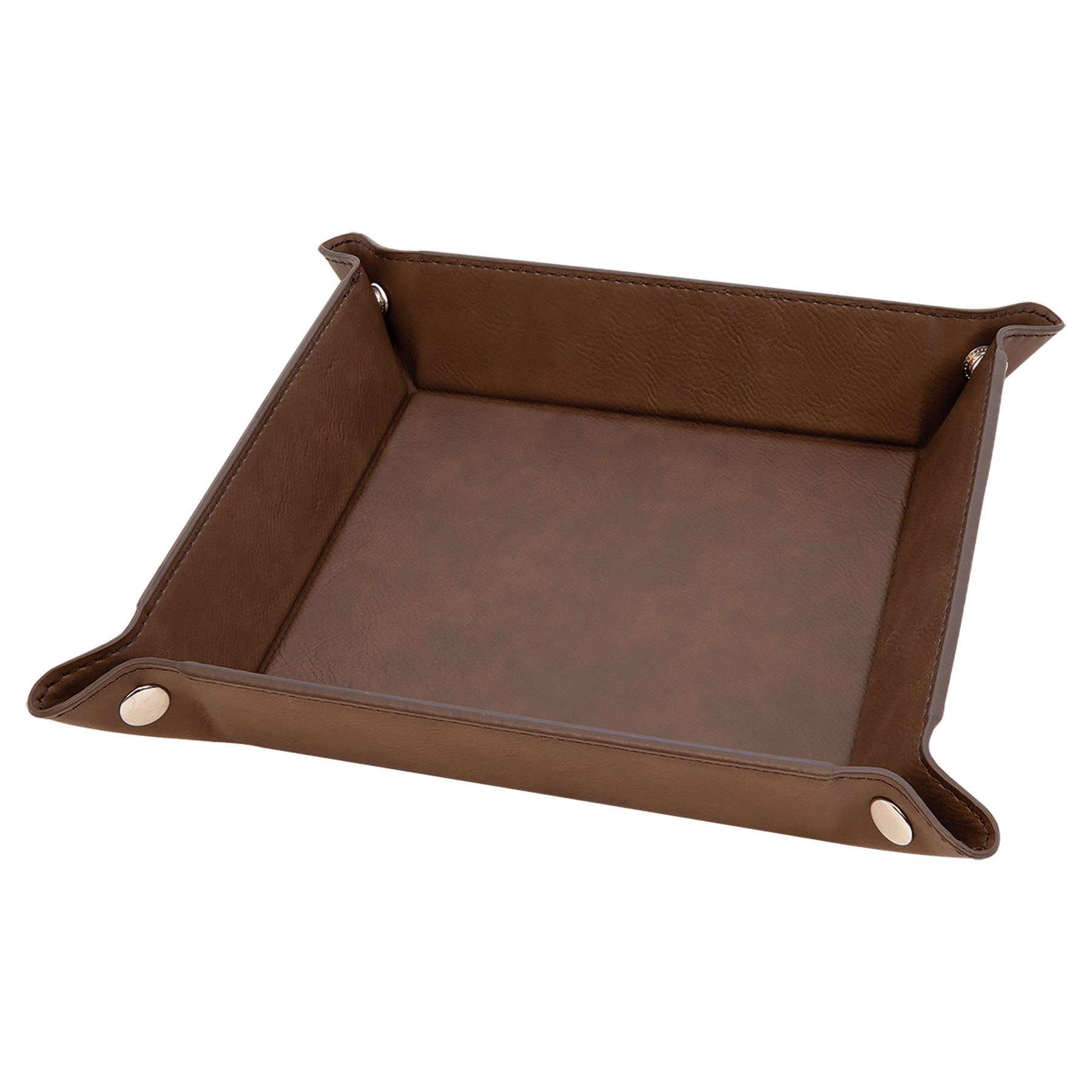 6" x 6" Dark Brown Leatherette Snap Up Tray w/Silver Snaps