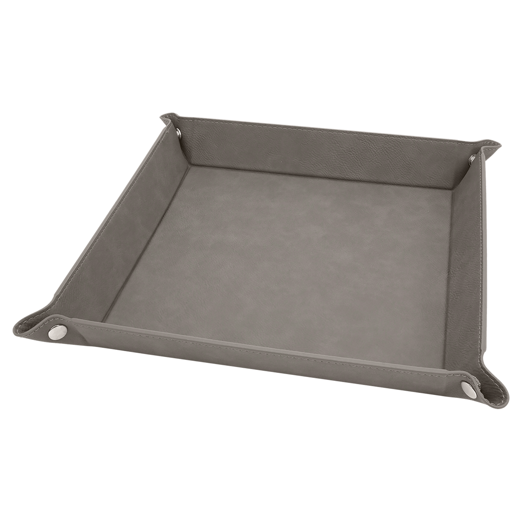 9" x 9" Gray Leatherette Snap Up Tray with Silver Snaps