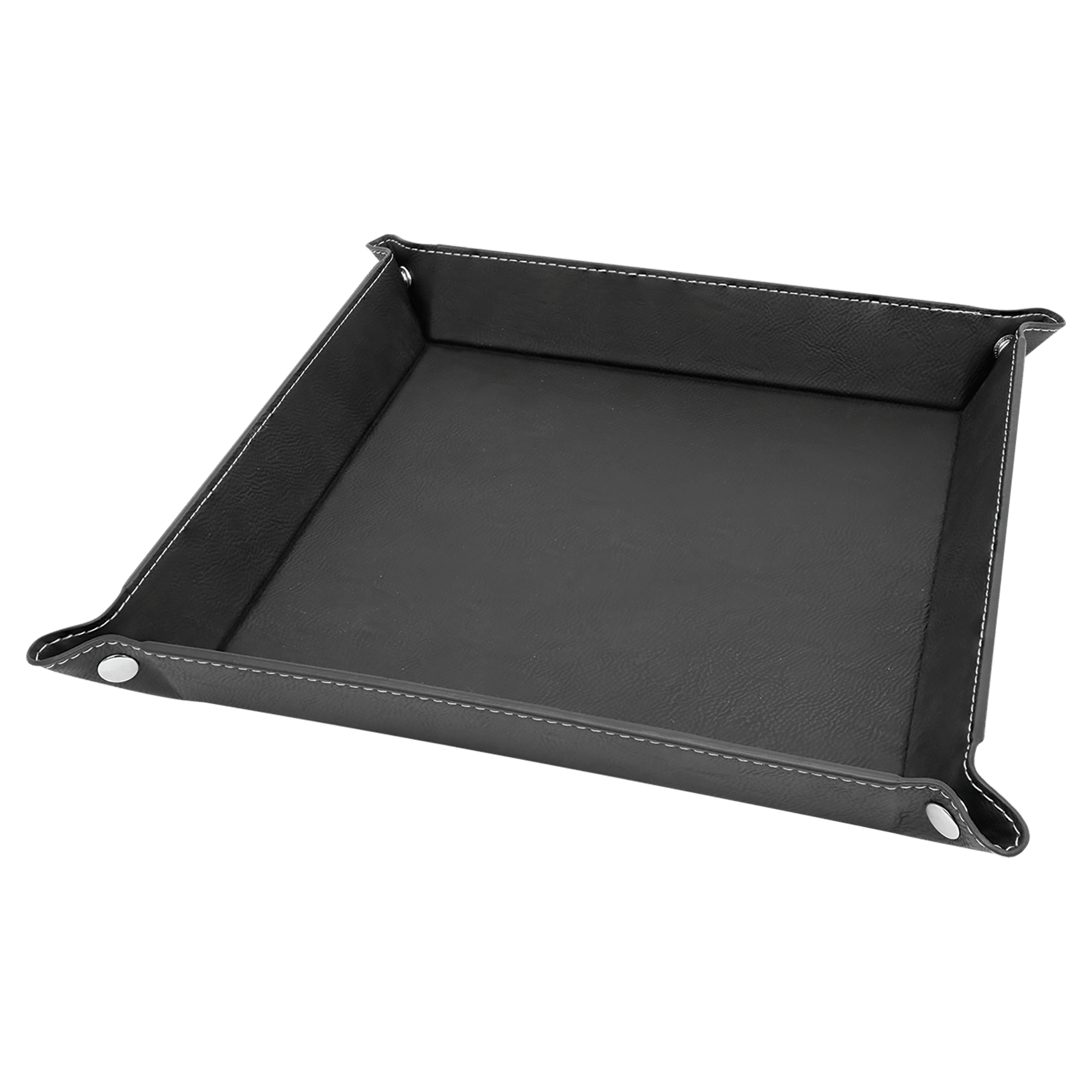 9" x 9" Black/Silver Leatherette Snap Up Tray w/Silver Snaps