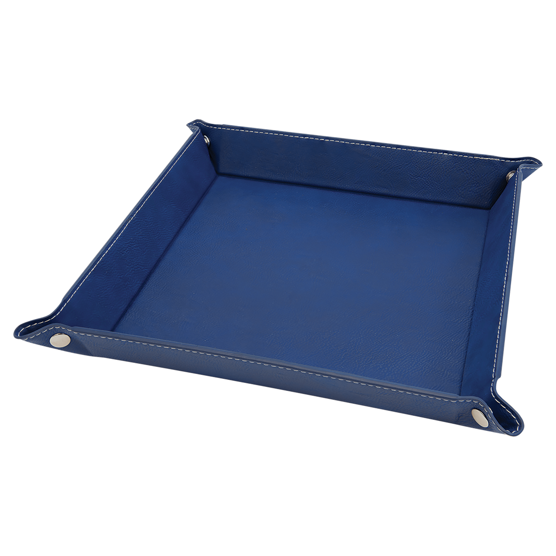 9" x 9" Blue/Silver Leatherette Snap Up Tray w/Silver Snaps