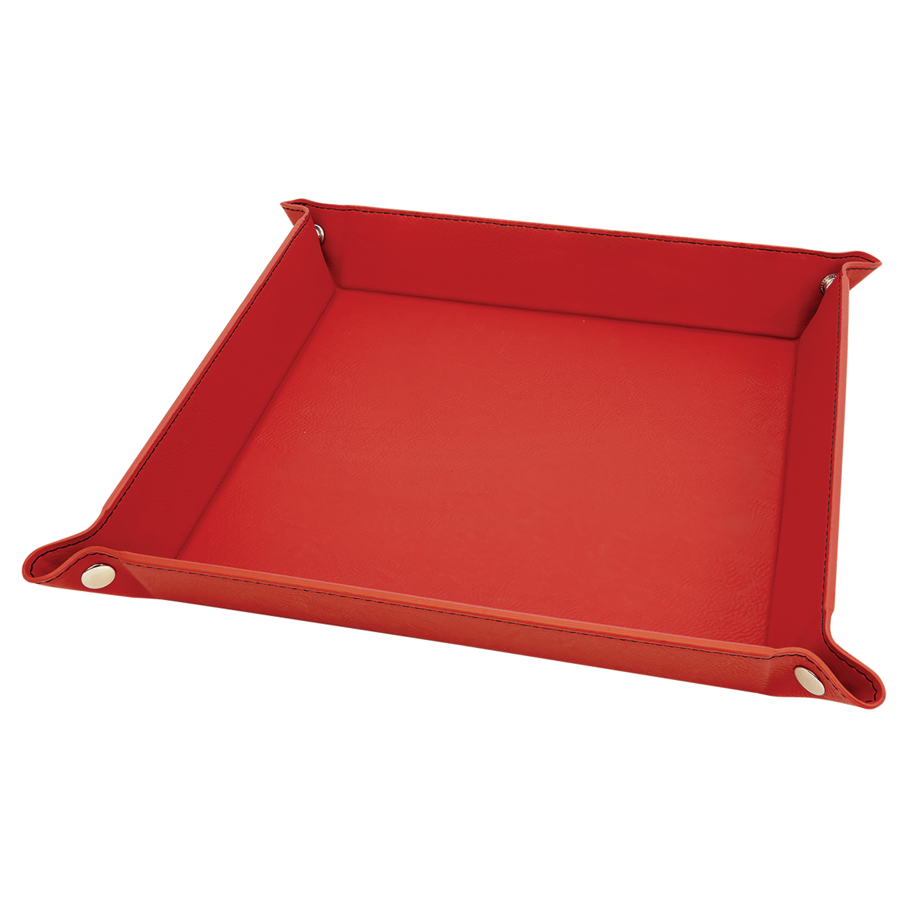 9" x 9" Red Leatherette Snap Up Tray with Silver Snaps