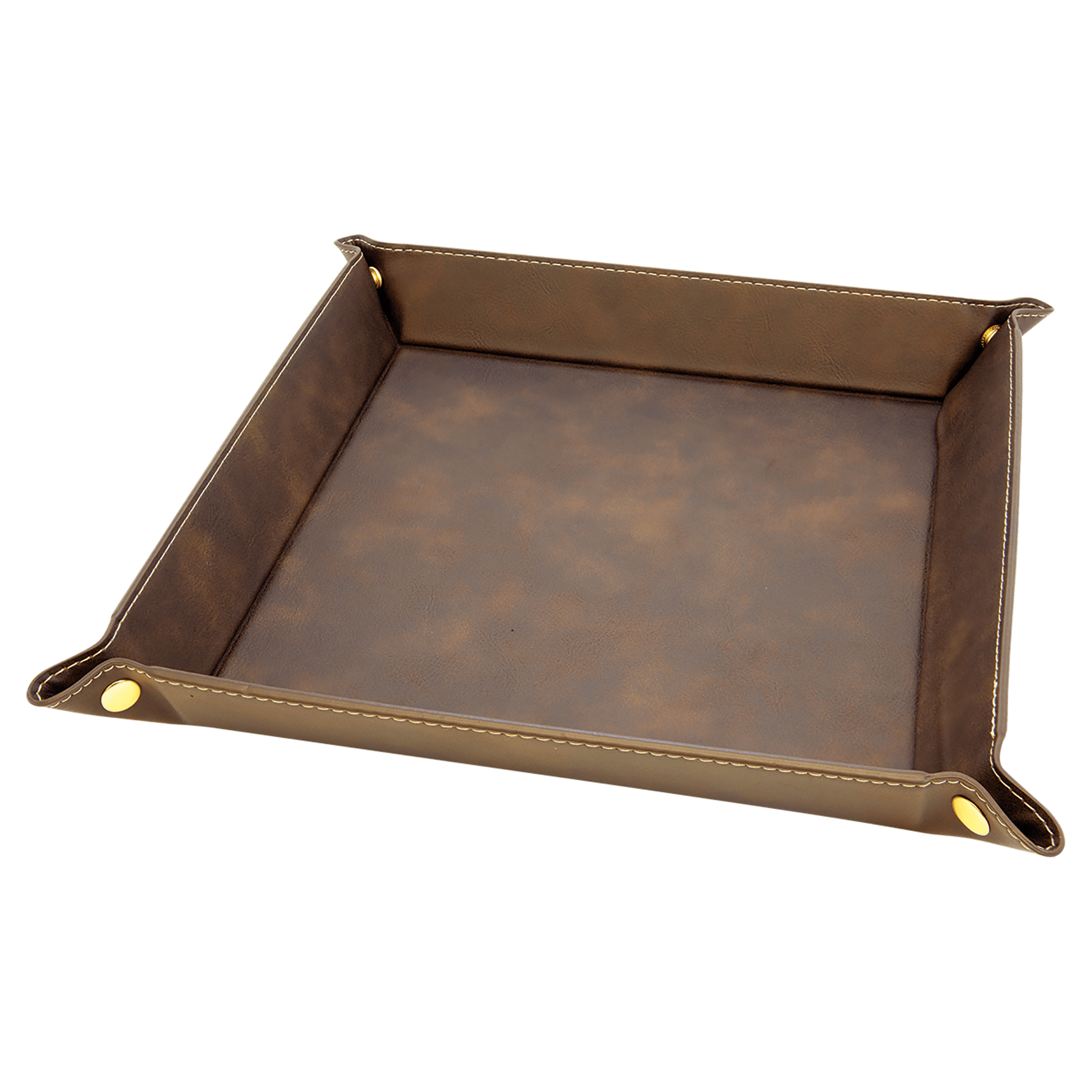 9" x 9" Rustic/Gold Leatherette Snap Up Tray with Gold Snaps
