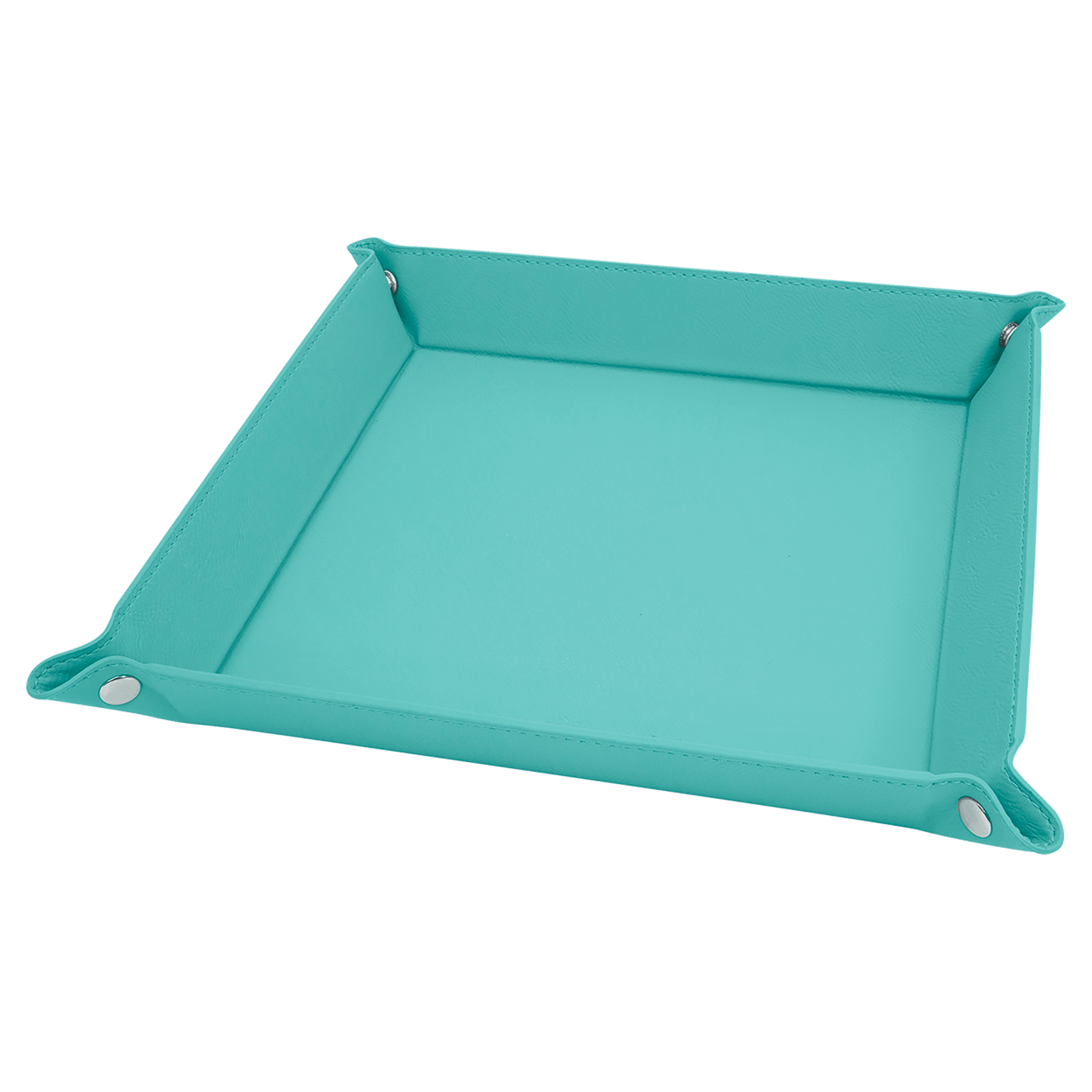 9" x 9" Teal Leatherette Snap Up Tray with Silver Snaps