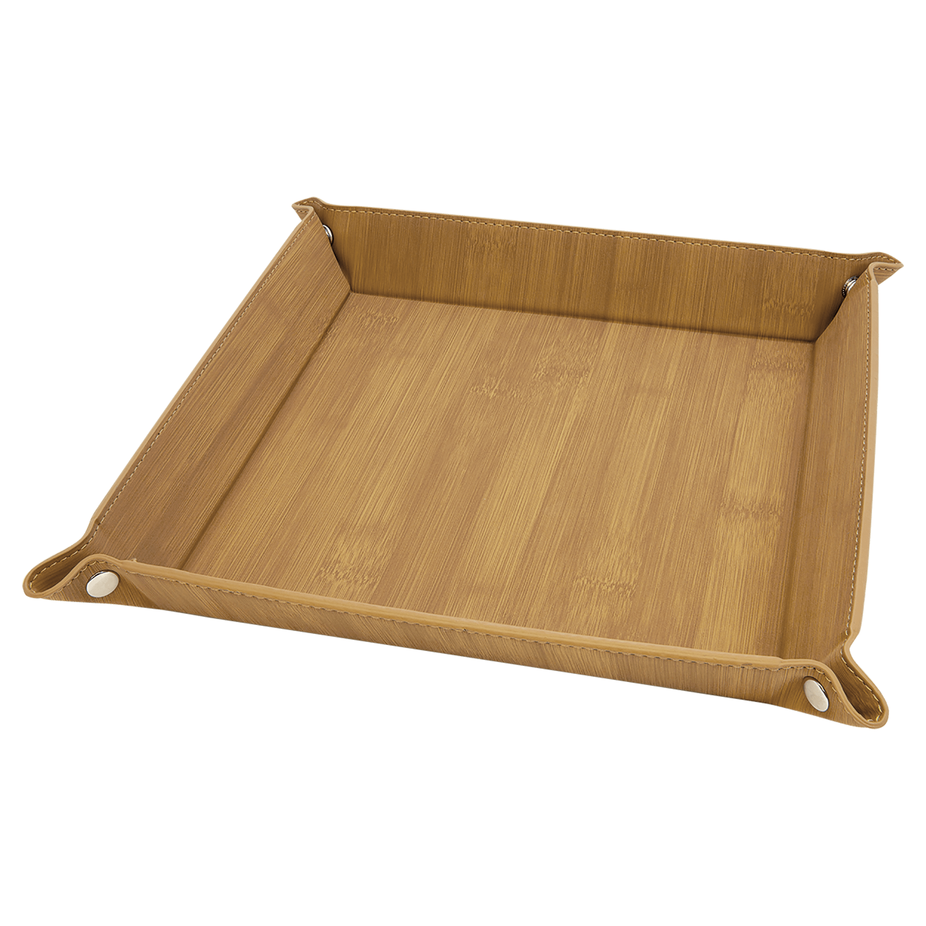 9" x 9" Bamboo Leatherette Snap Up Tray with Silver Snaps