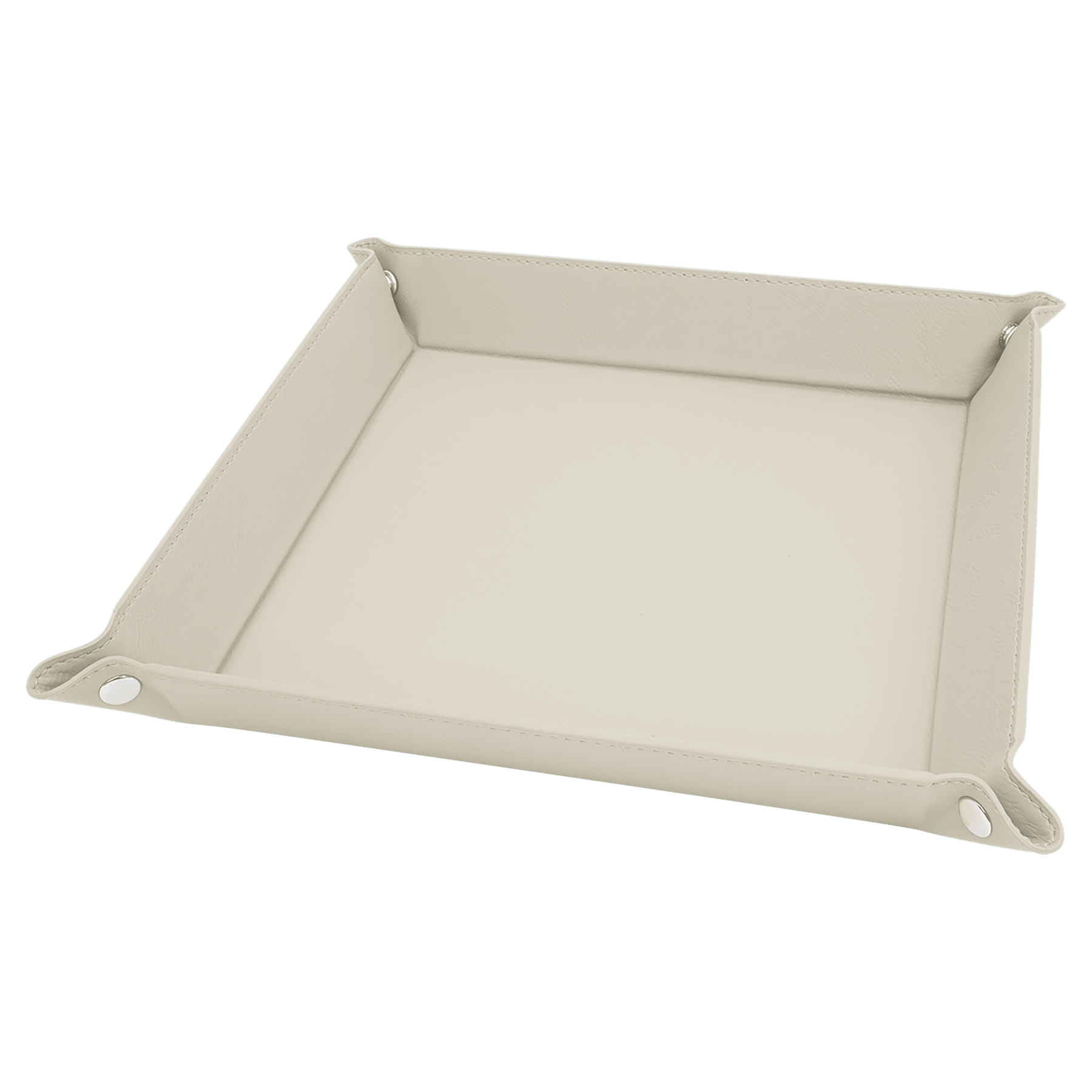 9" x 9" White/Black Leatherette Snap Up Tray w/Silver Snaps