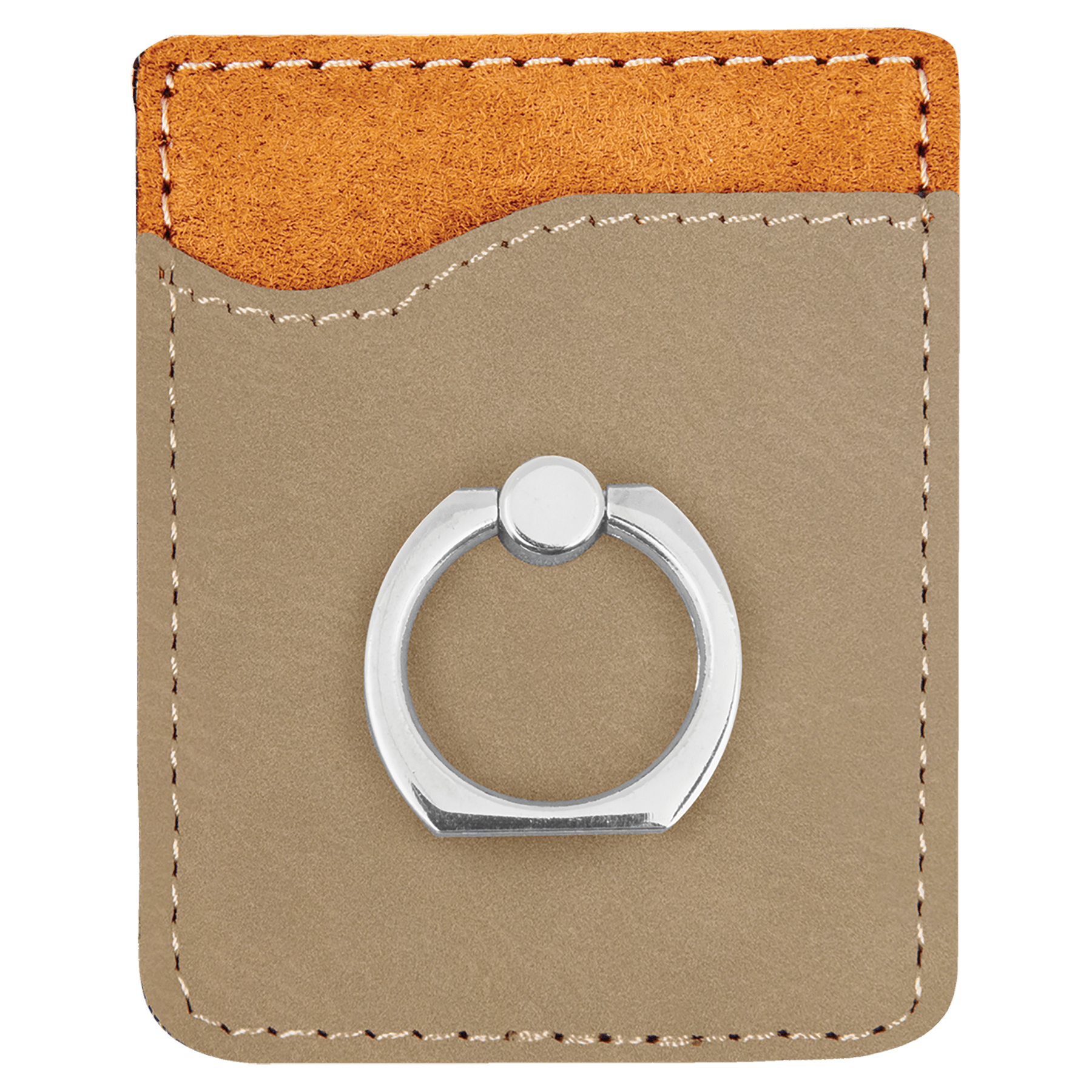 Light Brown Leatherette Phone Wallet with Silver Ring
