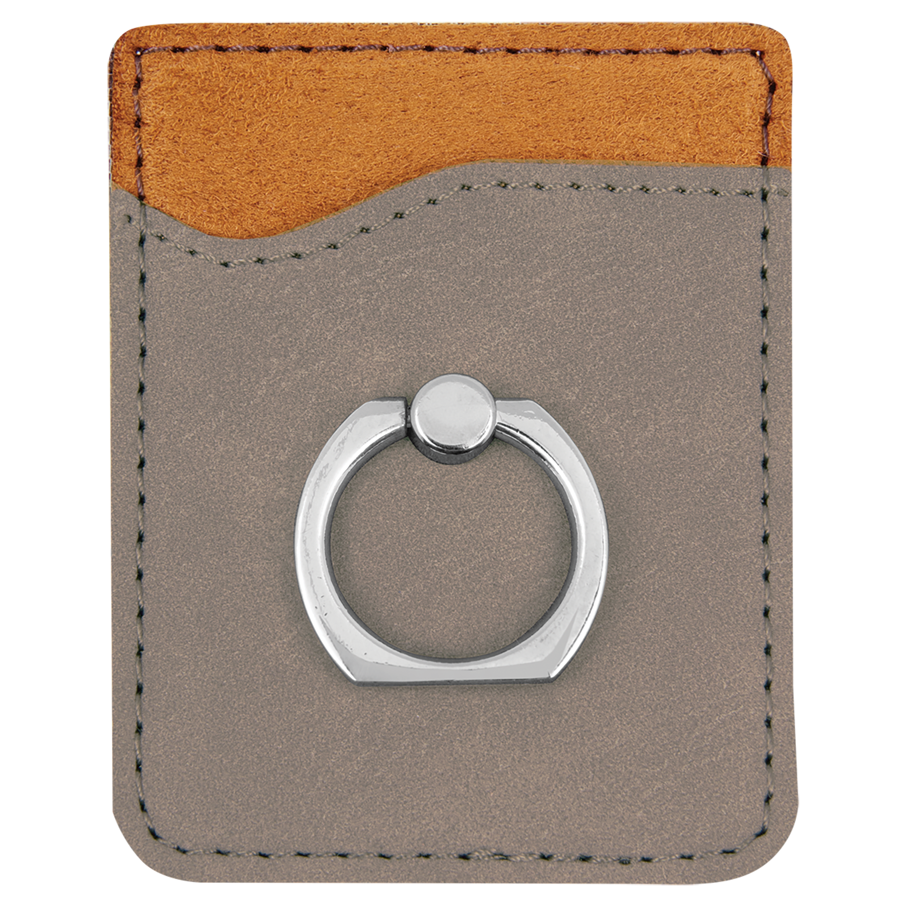 Gray Leatherette Phone Wallet with Silver Ring