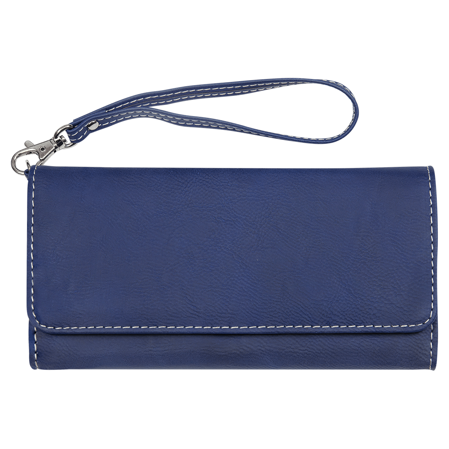 7.5" x 4" Blue/Silver Leatherette Wallet with Strap