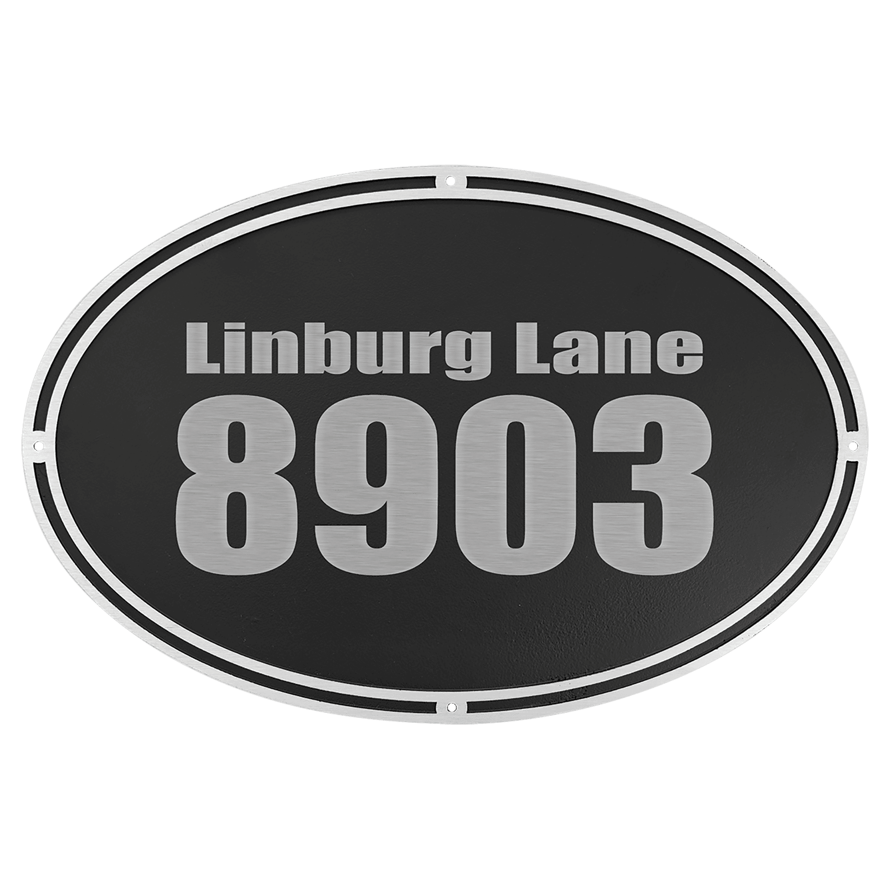 Silver/Black Oval Cast Aluminum Sign with 4 Mounting Screws