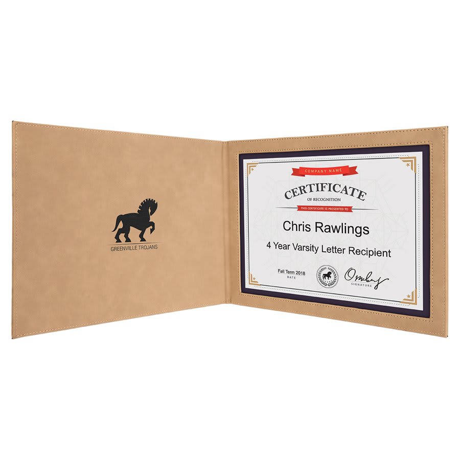 9" x 12" Light Brown Leatherette Certificate Holder