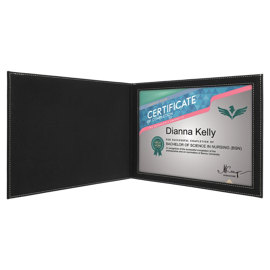 9" x 12" Black/Silver Leatherette Certificate Holder