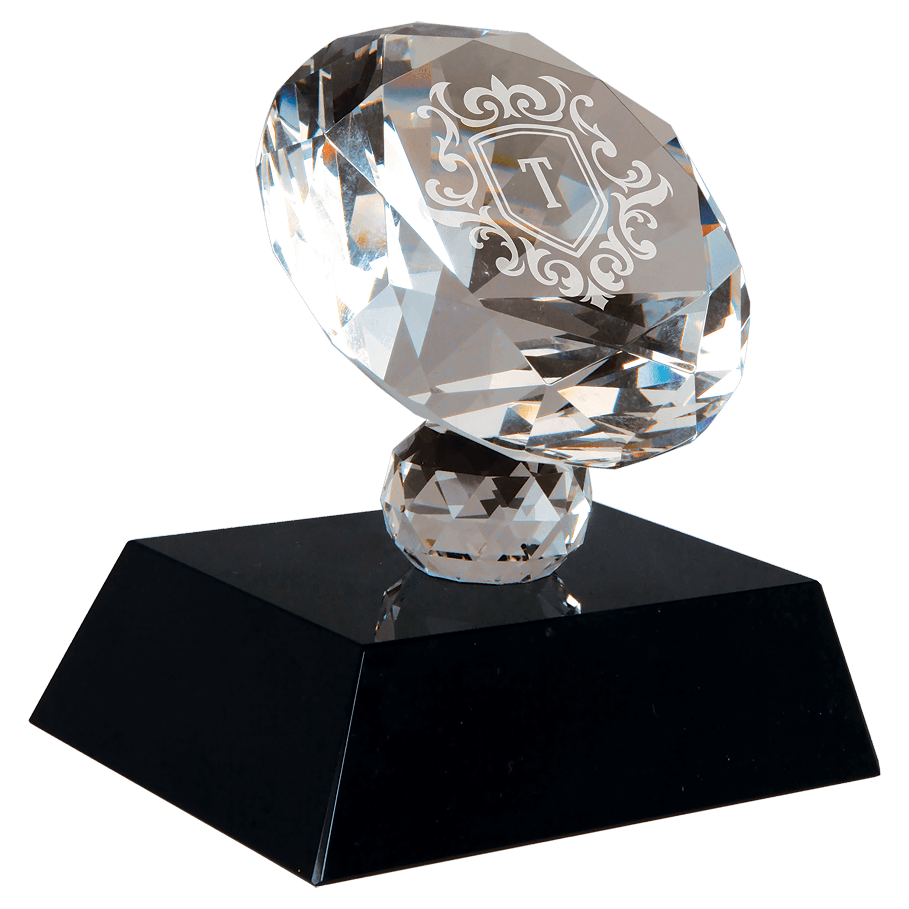 3.5" Crystal Diamond on Black Pedestal Base