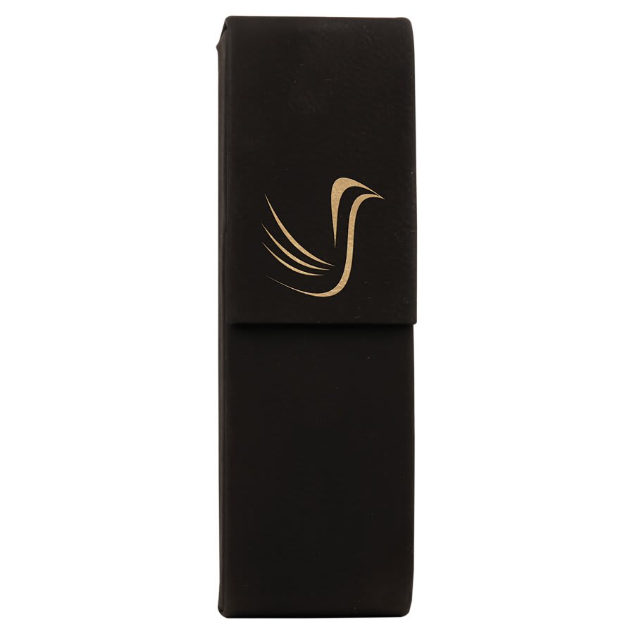 6.5" x 2" Black/Gold Leatherette Double Pen Case