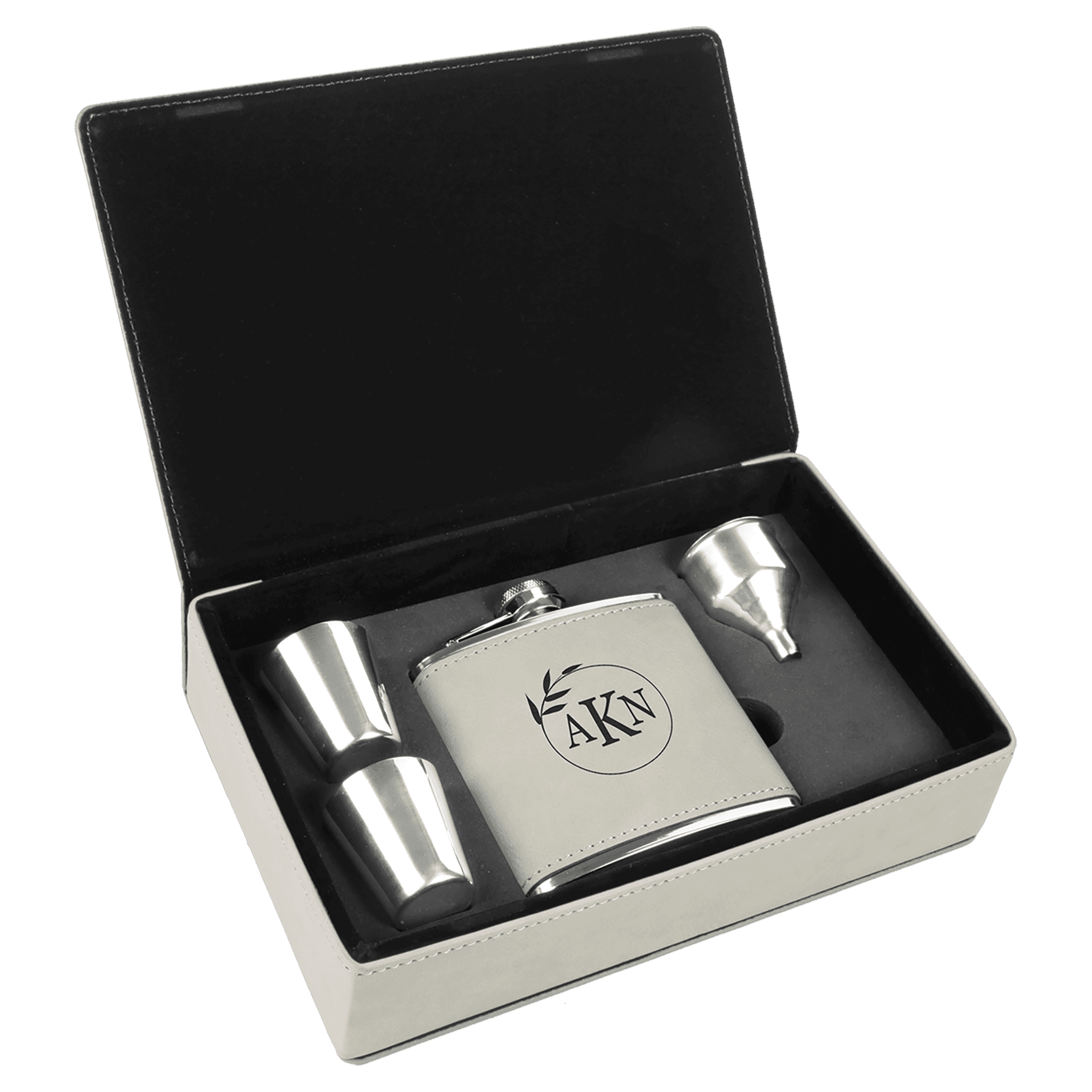 6 oz. White Leatherette Flask Gift Set